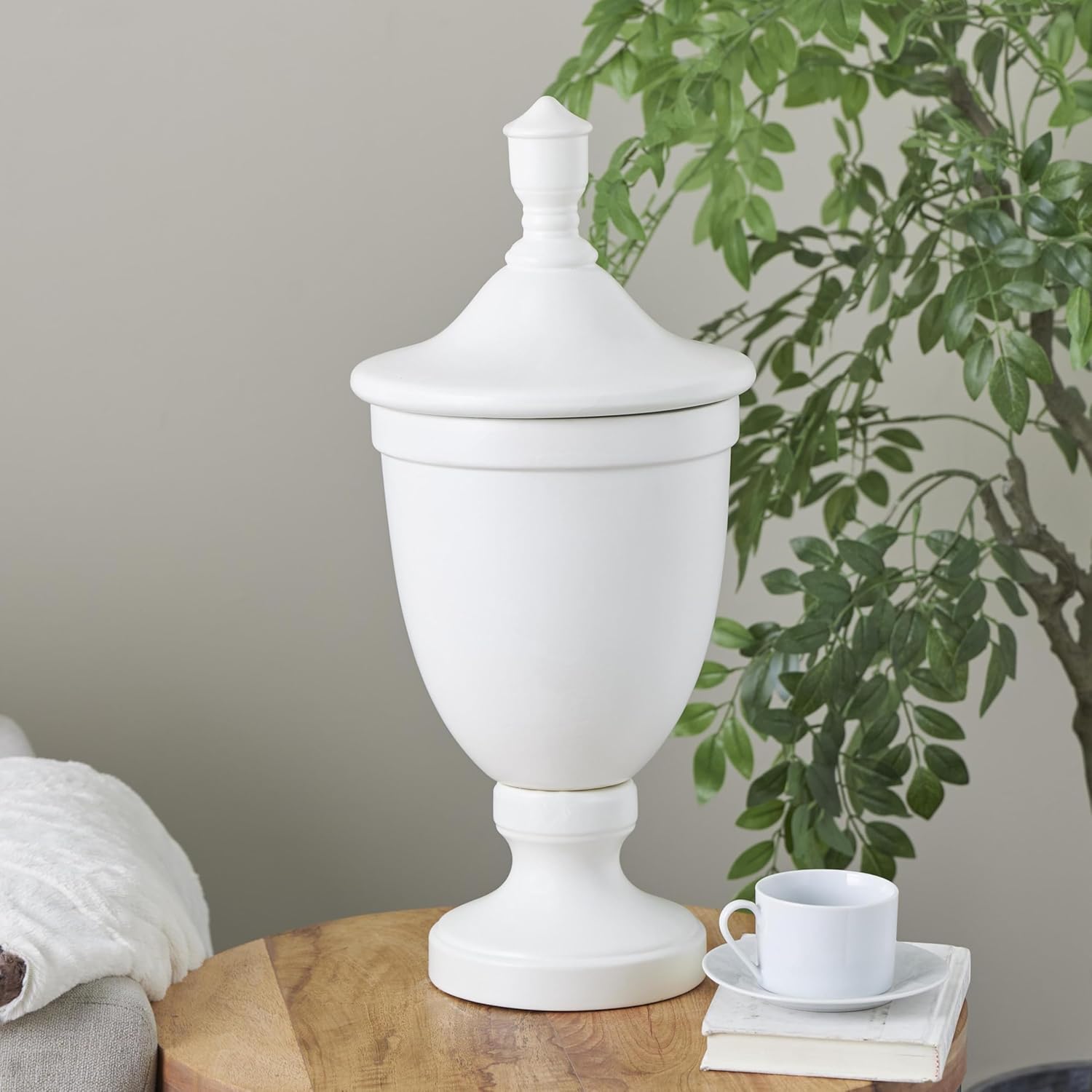 Deco 79 White Ceramic Decorative Jar with Lid