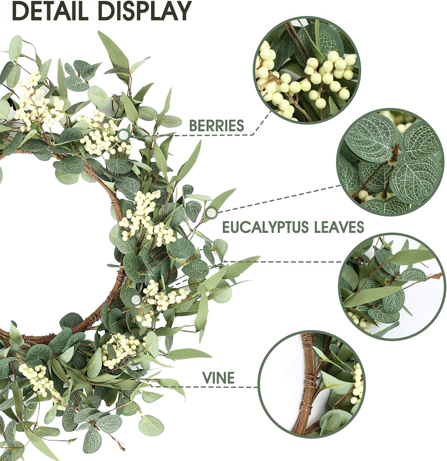 Pinkpum 20 Inch Eucalyptus Wreath for Front Door