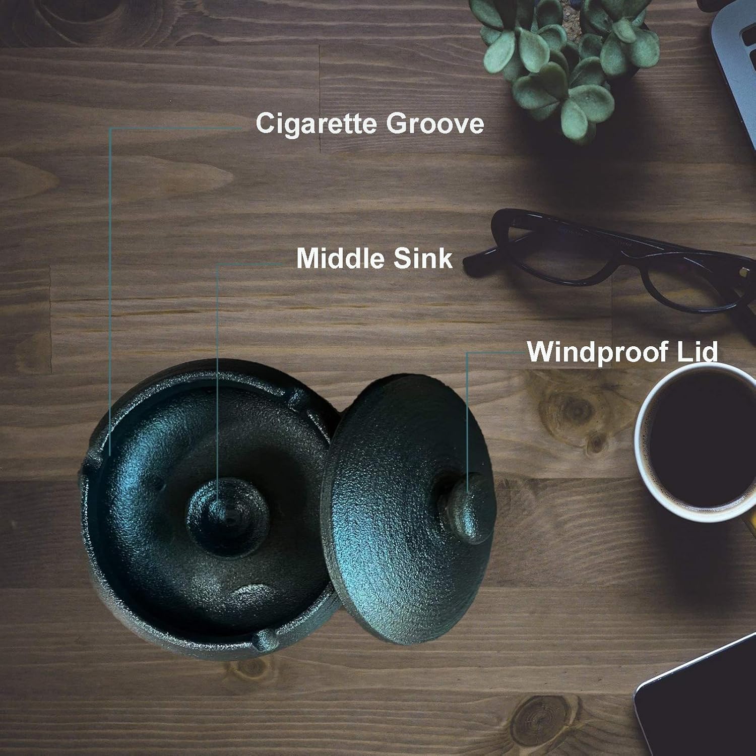 Black Ceramic Cigarette Ashtray with Lid