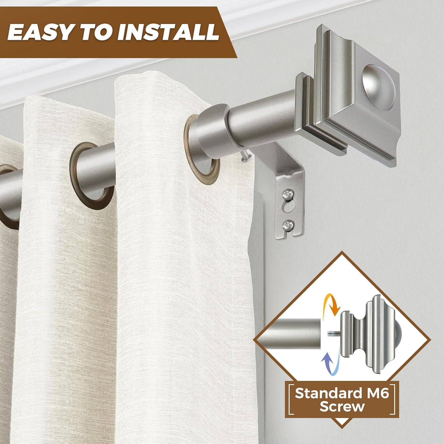 KAMANINA 1 Inch Curtain Rods Adjustable 32-58 Inches Antique Silver