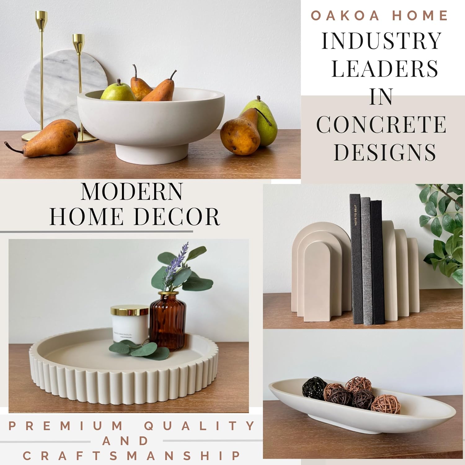 OAKOA Concrete Round Decorative Tray - Modern Home Decor