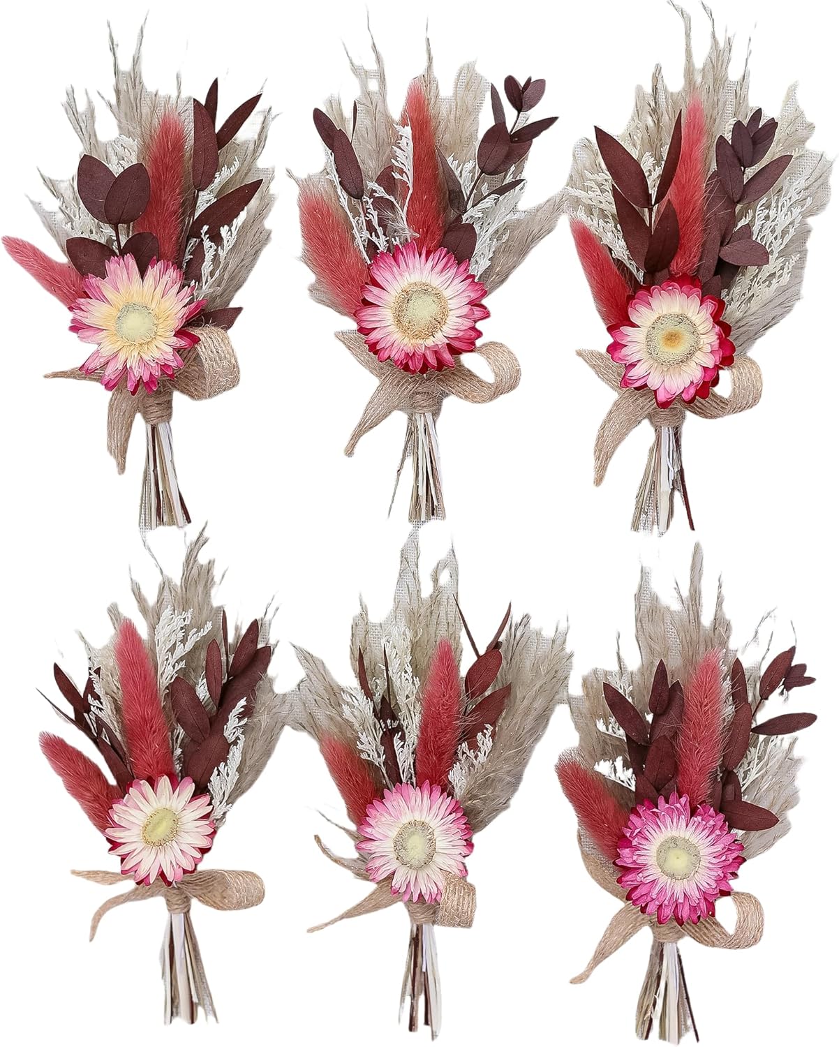 Xins Convey Burgundy Mini Dried Flower Bouquet Set of 6