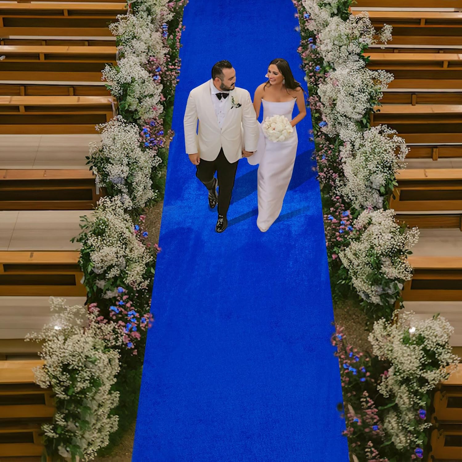 QueenDream Royal Blue Velvet Aisle Runner 25x15ft