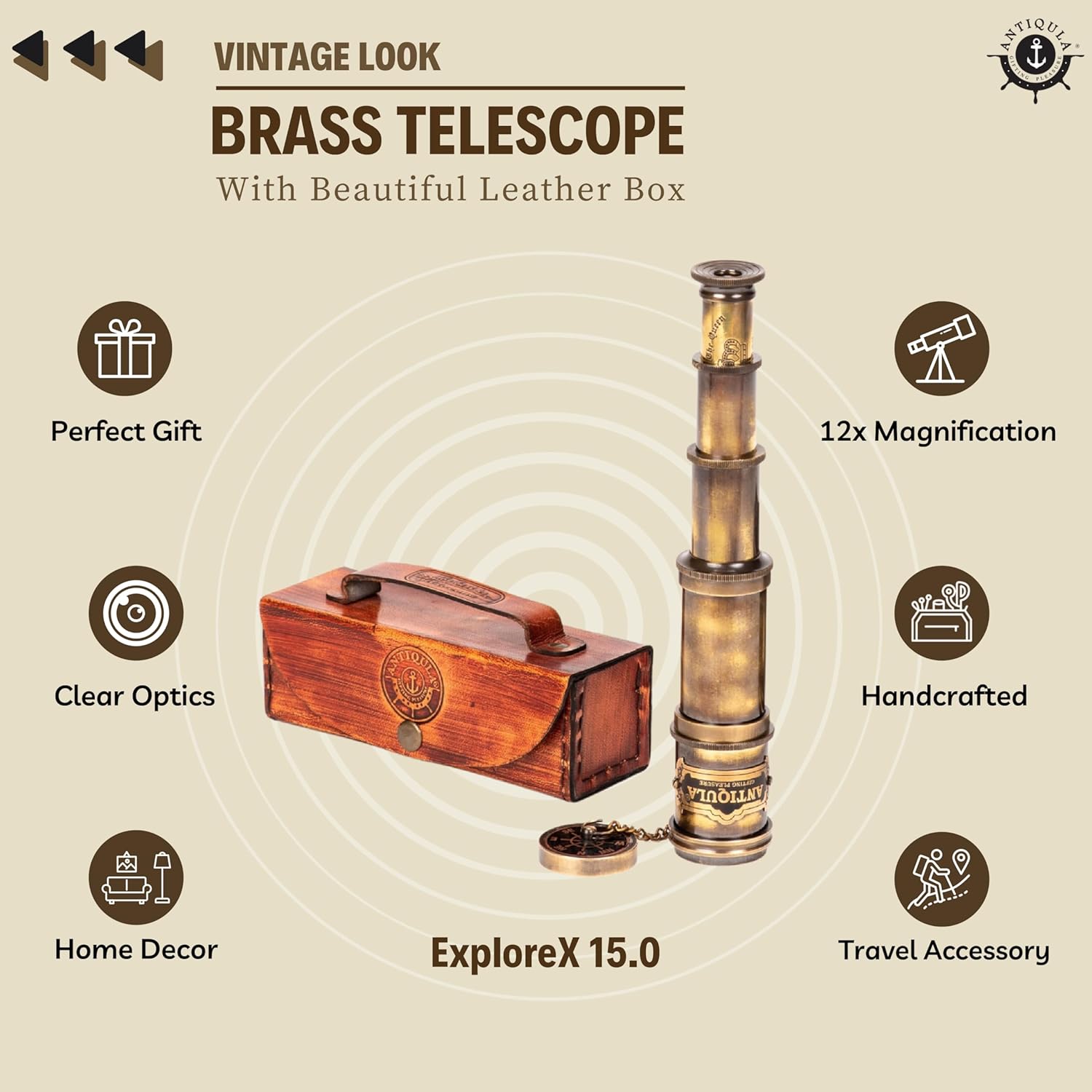 1920 Vintage Brass Telescope with Leather Case
