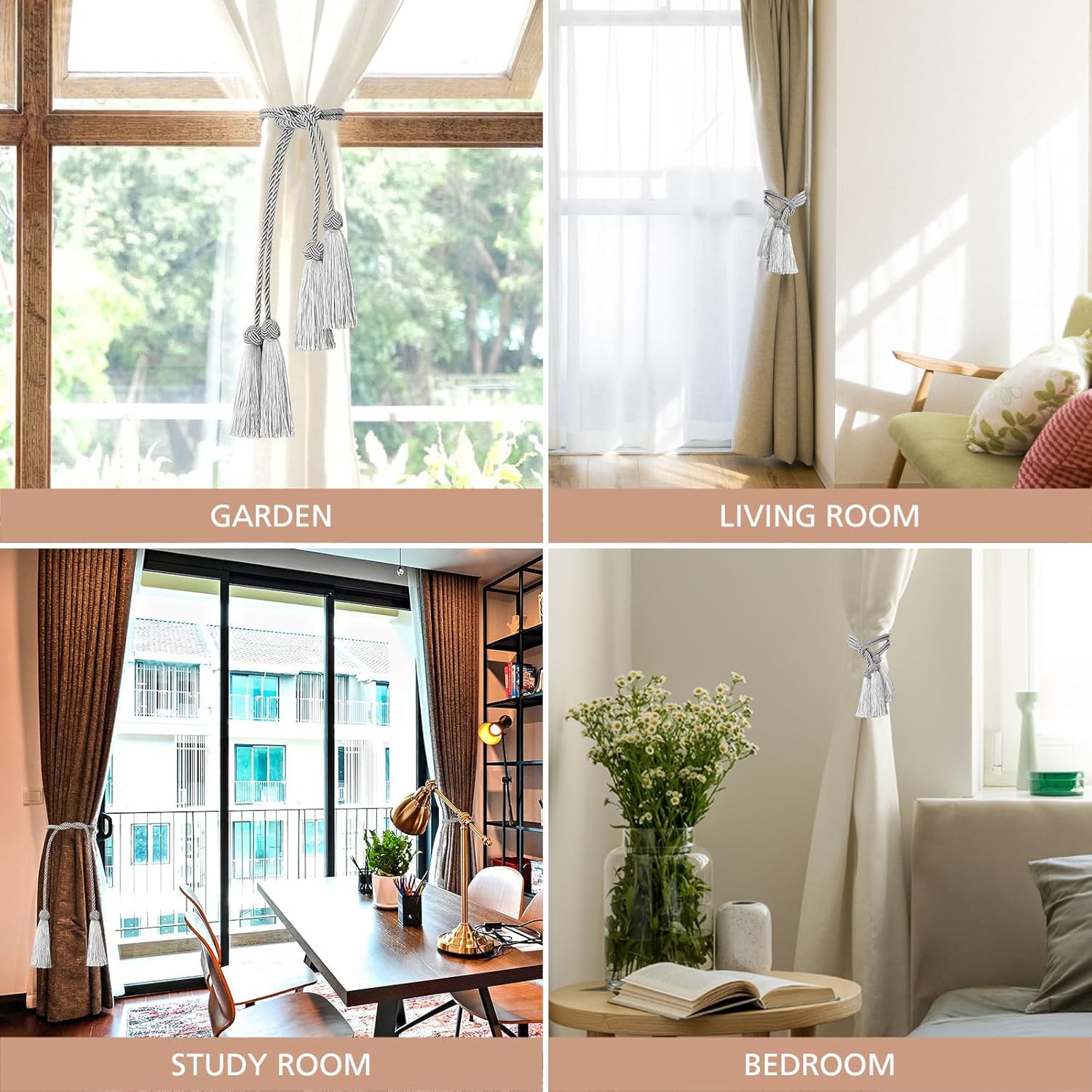 NICEEC 4 Pack Double-Ended Tassel Curtain Tiebacks