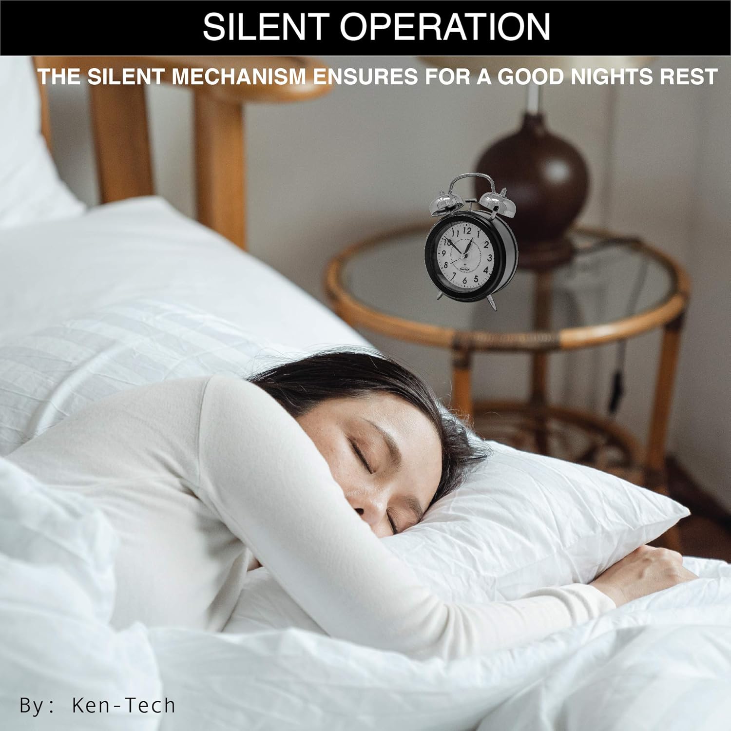 Sonnet Twin Bell Alarm Clock - Very Loud 100dB Battery Operated Blue Backlight Black