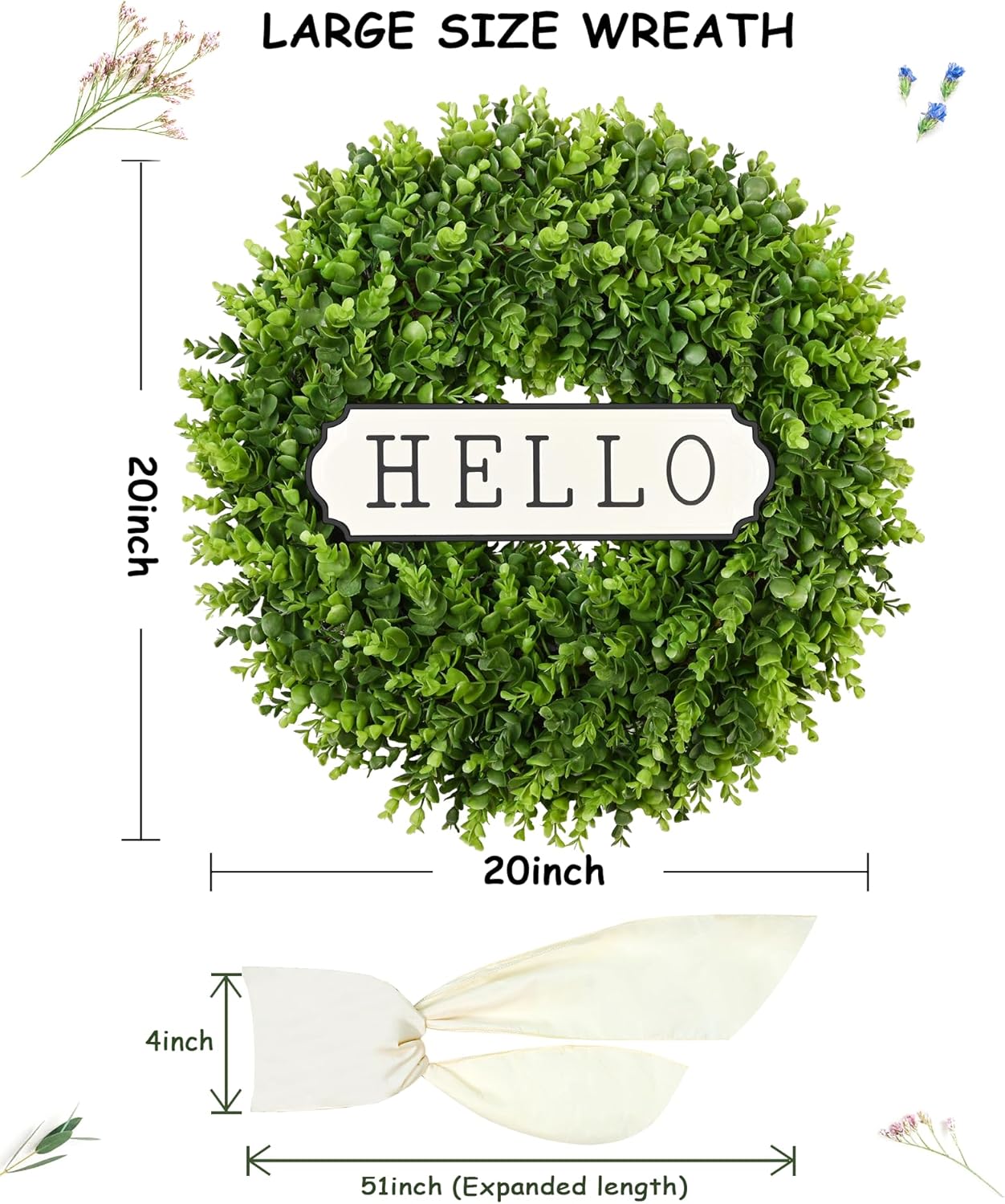 DDHS 20 Inch Artificial Boxwood Wreath for Front Door