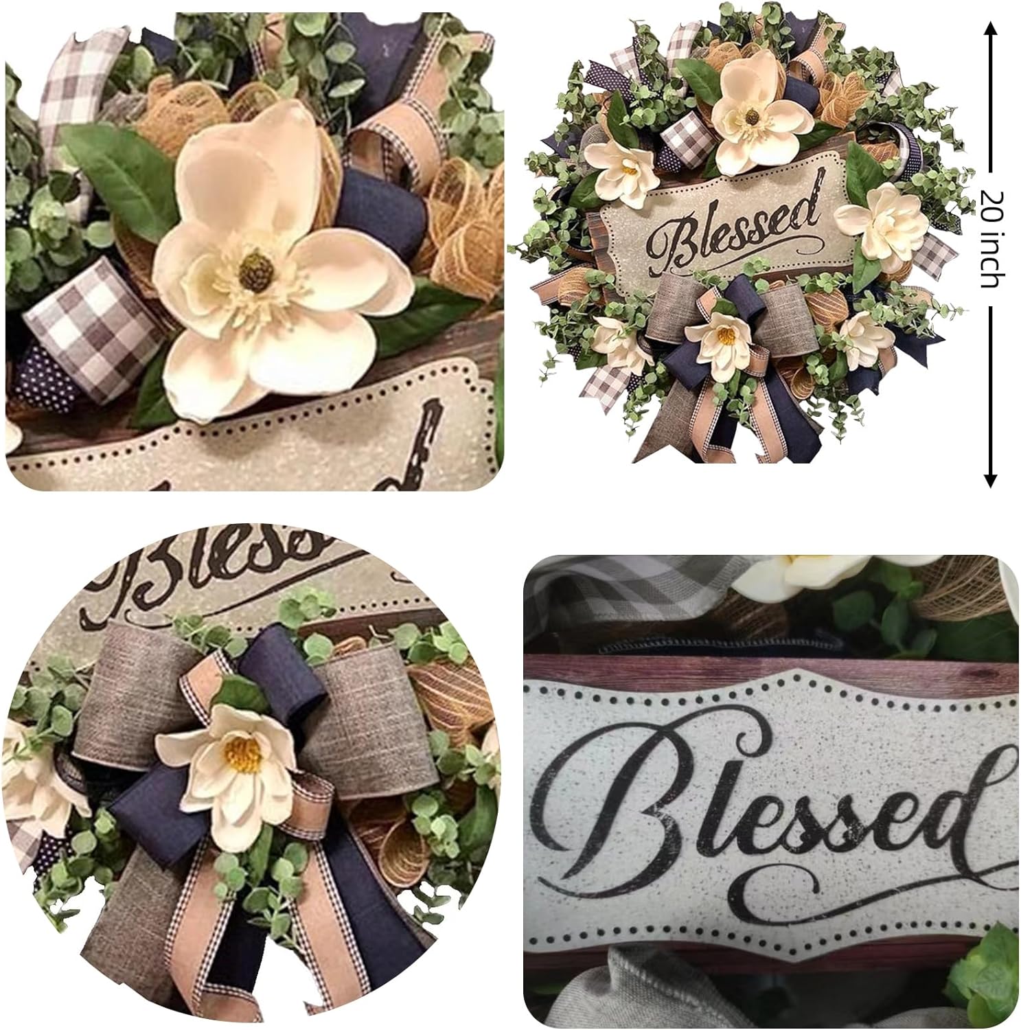 White Magnolia Wreath Front Door Decor