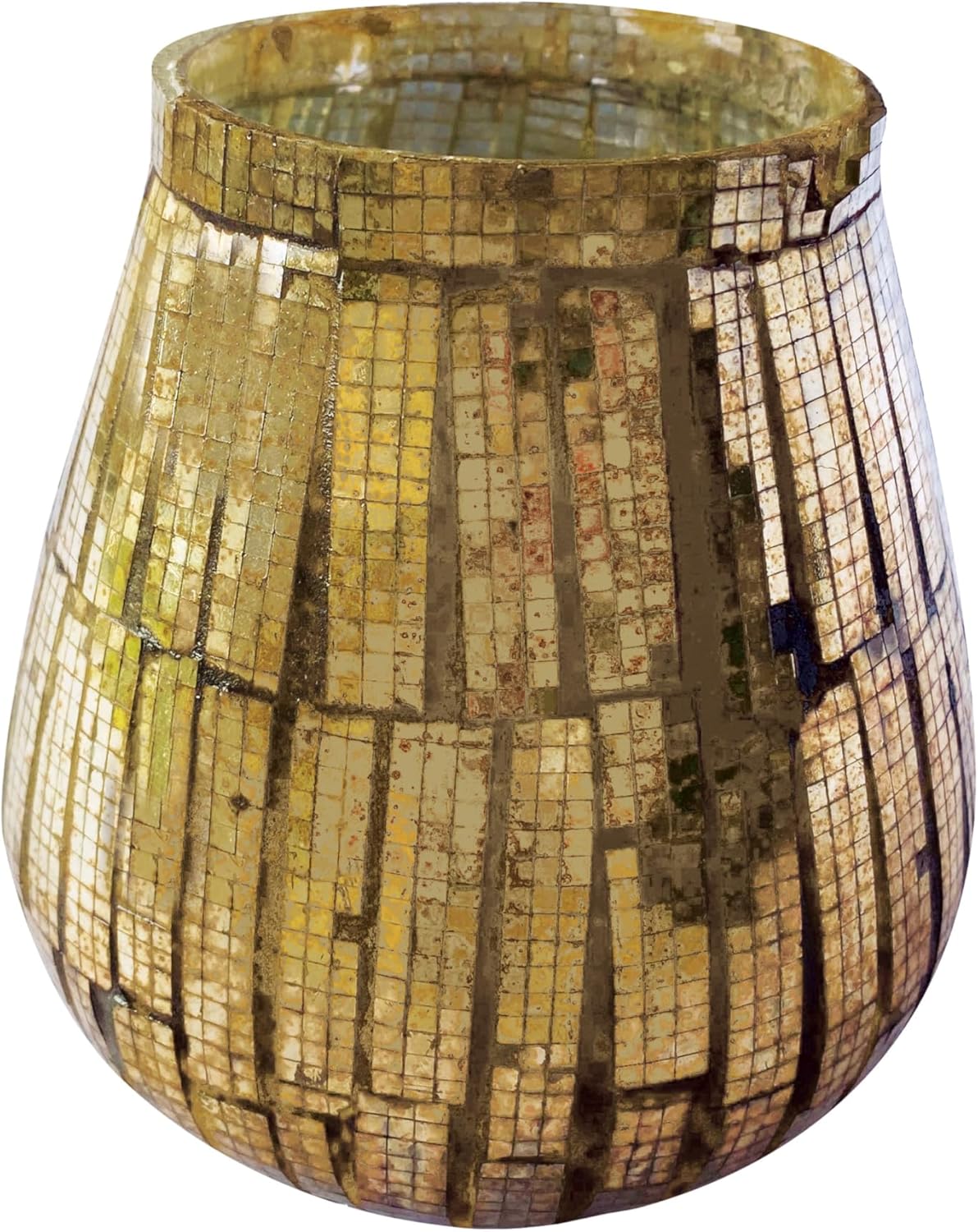 Creative Co Op Round Glass Mosaic Votive Candleholder Antique Copper Finish