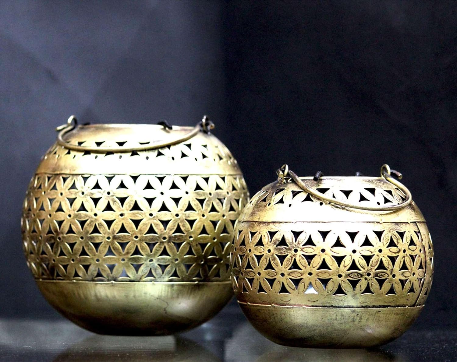 ZainArtistry Decorative Brass Bowls with Floral Design Candle Holder