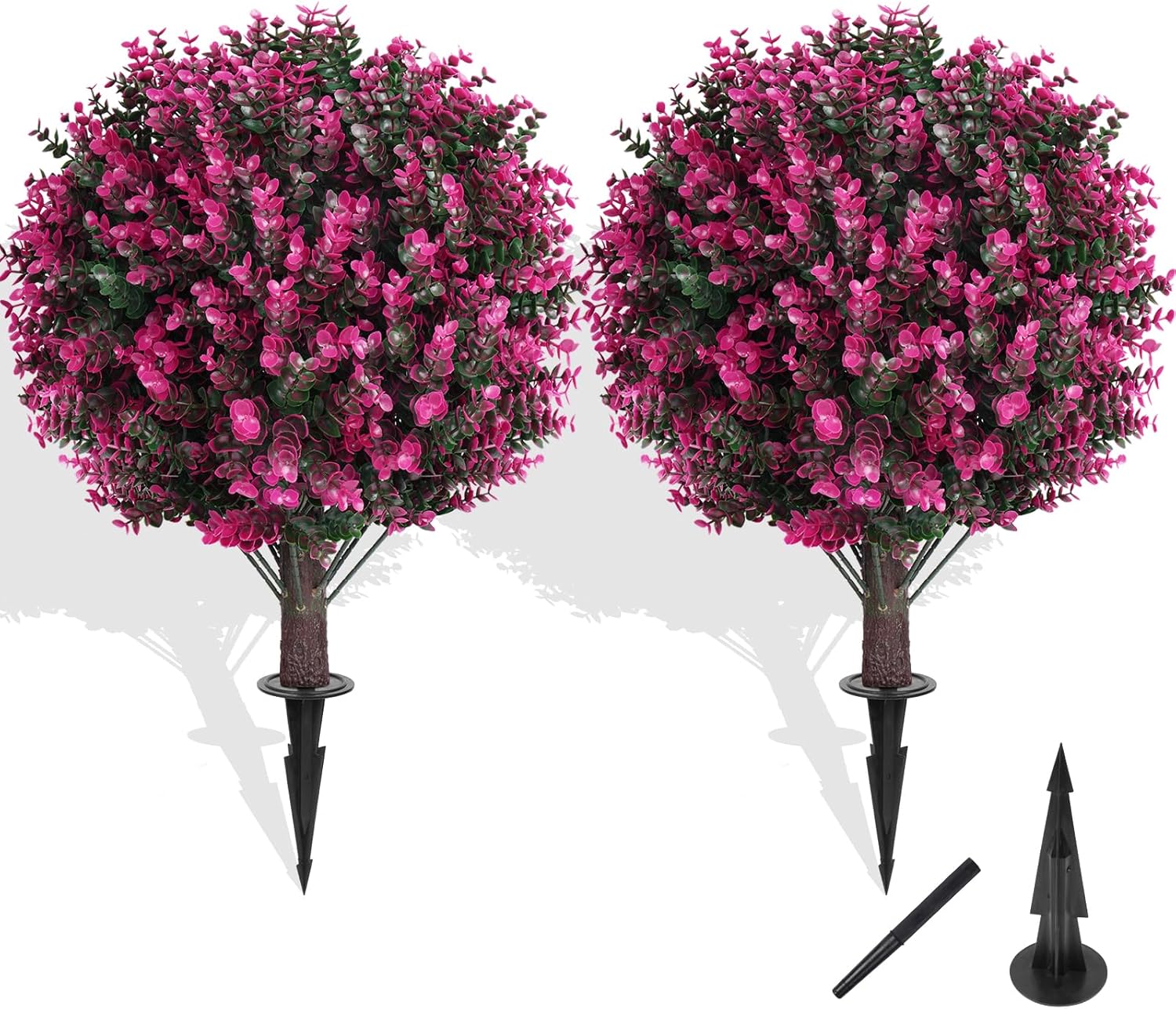 Artificial Topiary Trees with Pink Eucalyptus Set of 2