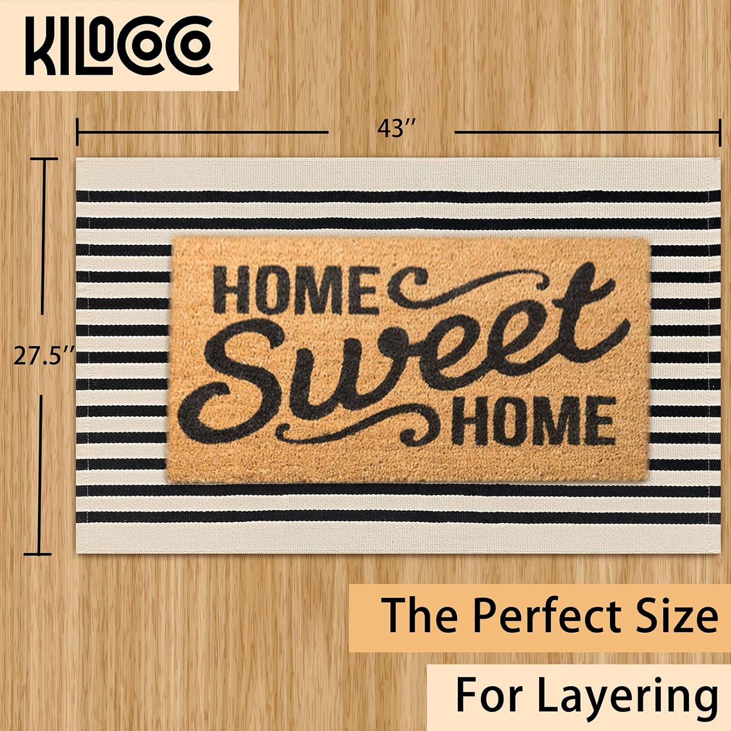 KILOCOCO Beige Striped Rug 23x36 Indoor Outdoor Door Mat