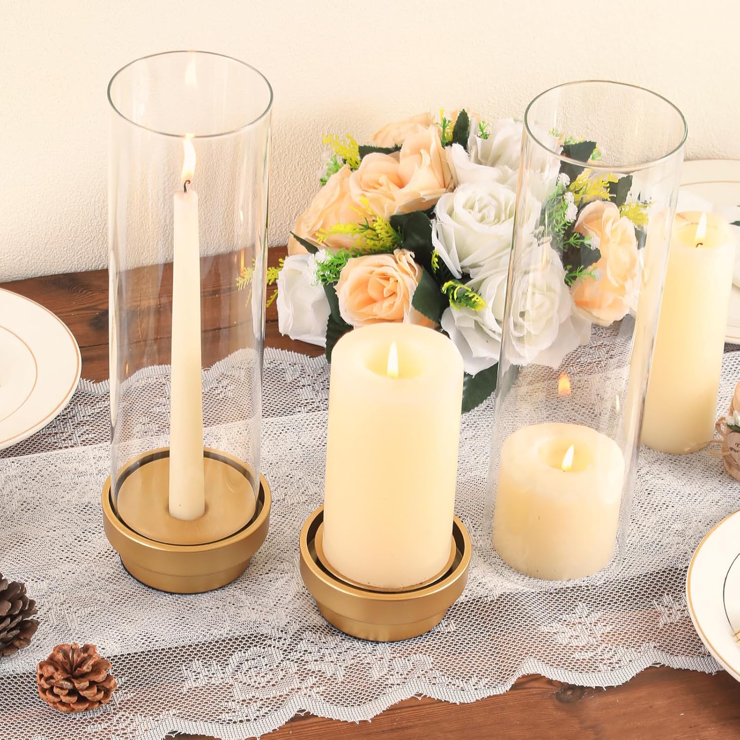 SUJUN Gold Hurricane Candle Holders Set of 2