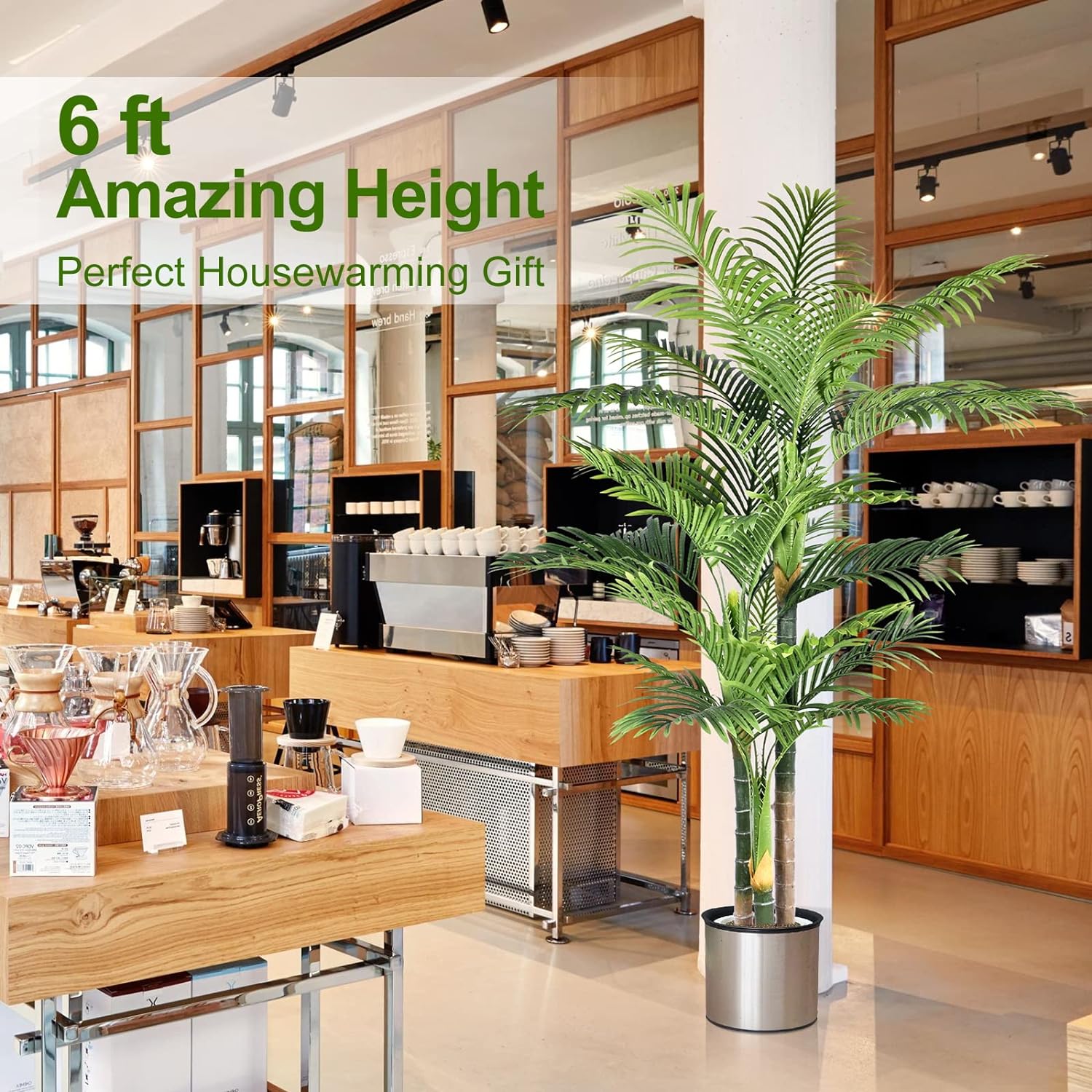 6ft Triple Golden Cane Palm Artificial Tree in Pot