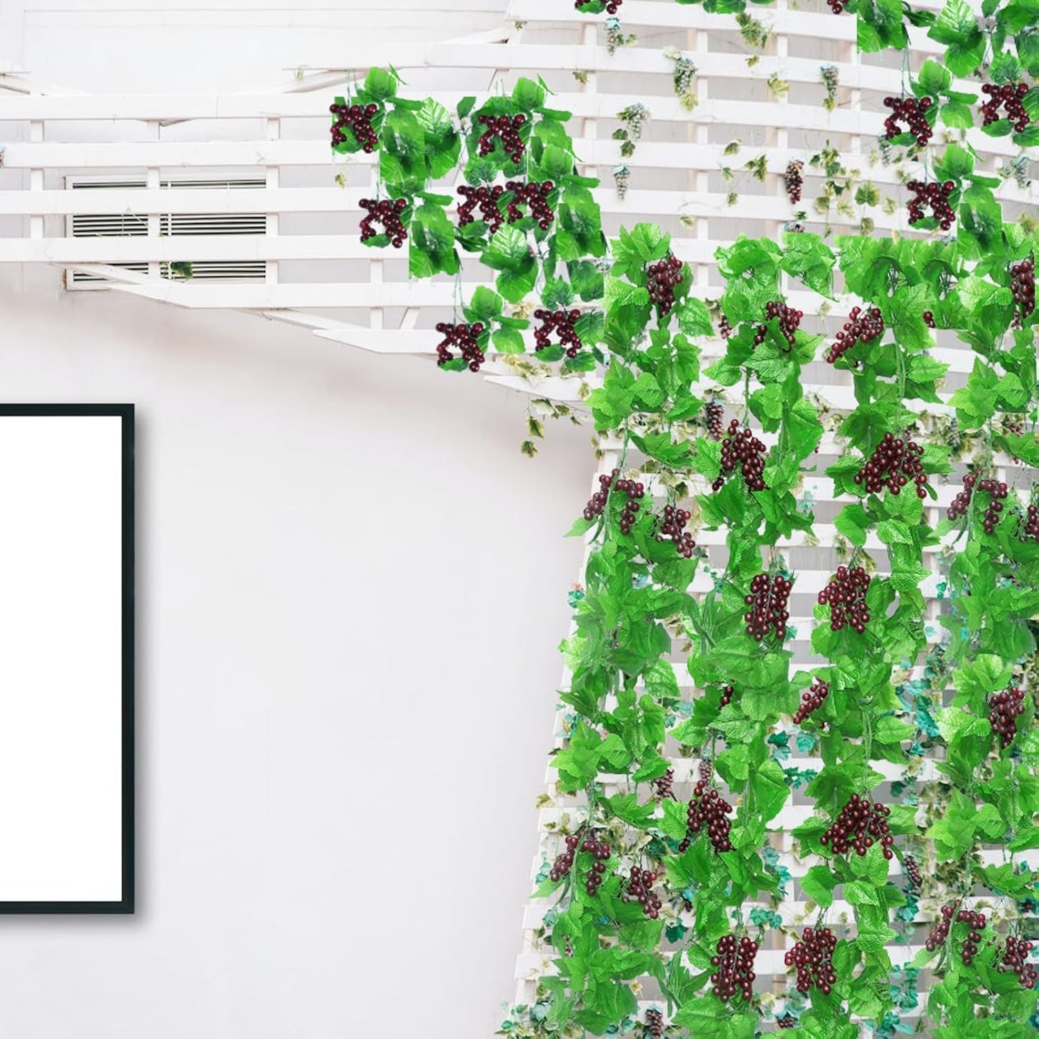 Lifelike Plastic Grape Vine with Leaves 4 Pieces 92 Meters