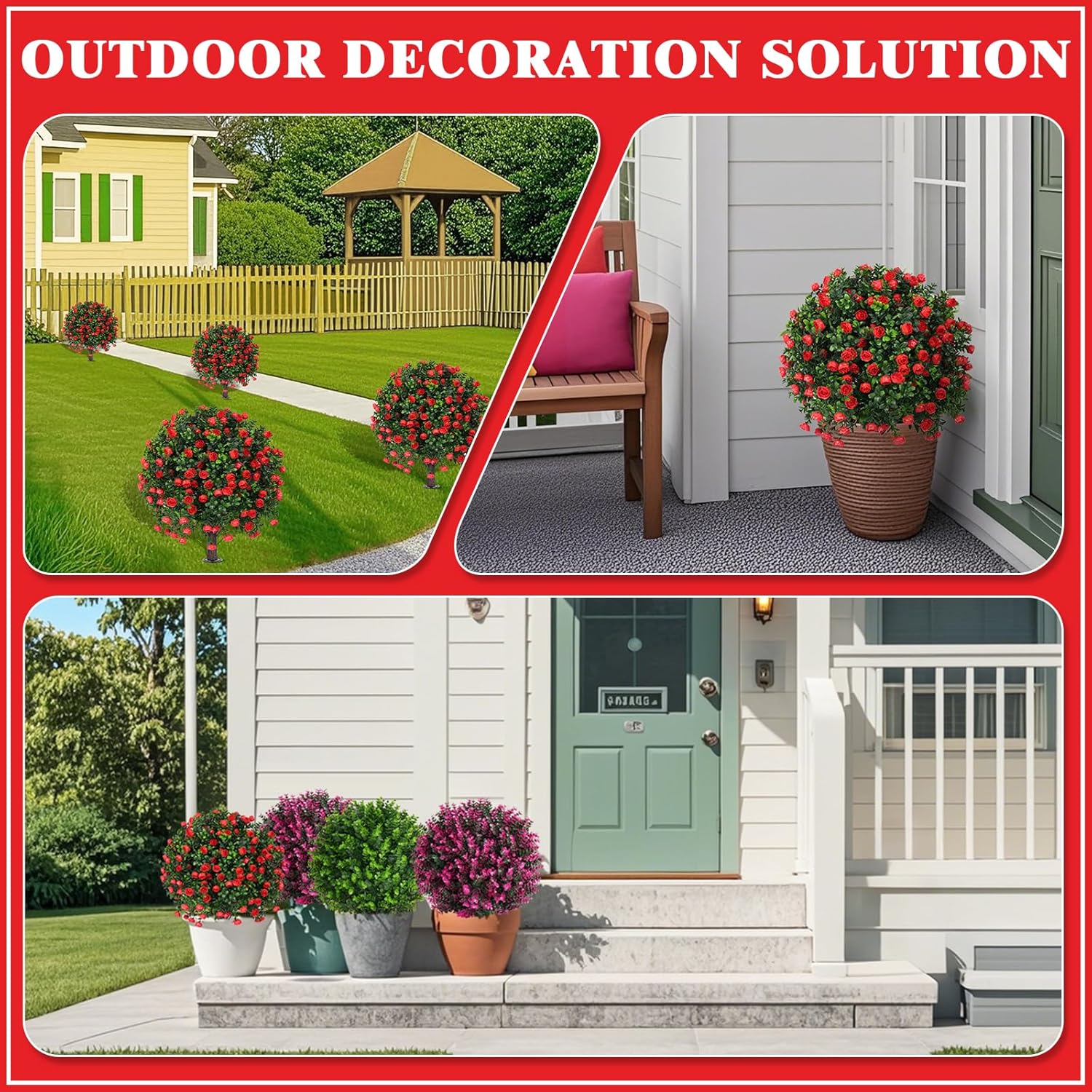 Artificial Boxwood Topiary Tree with Rose Set of 2