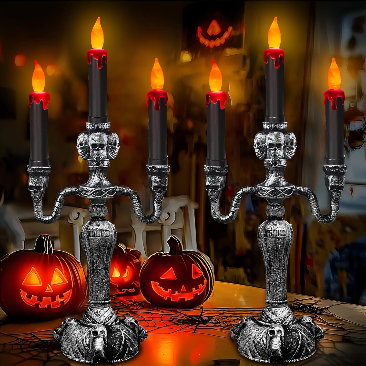 Extra Large 2 Pack Halloween Candelabra LED Skull Lights