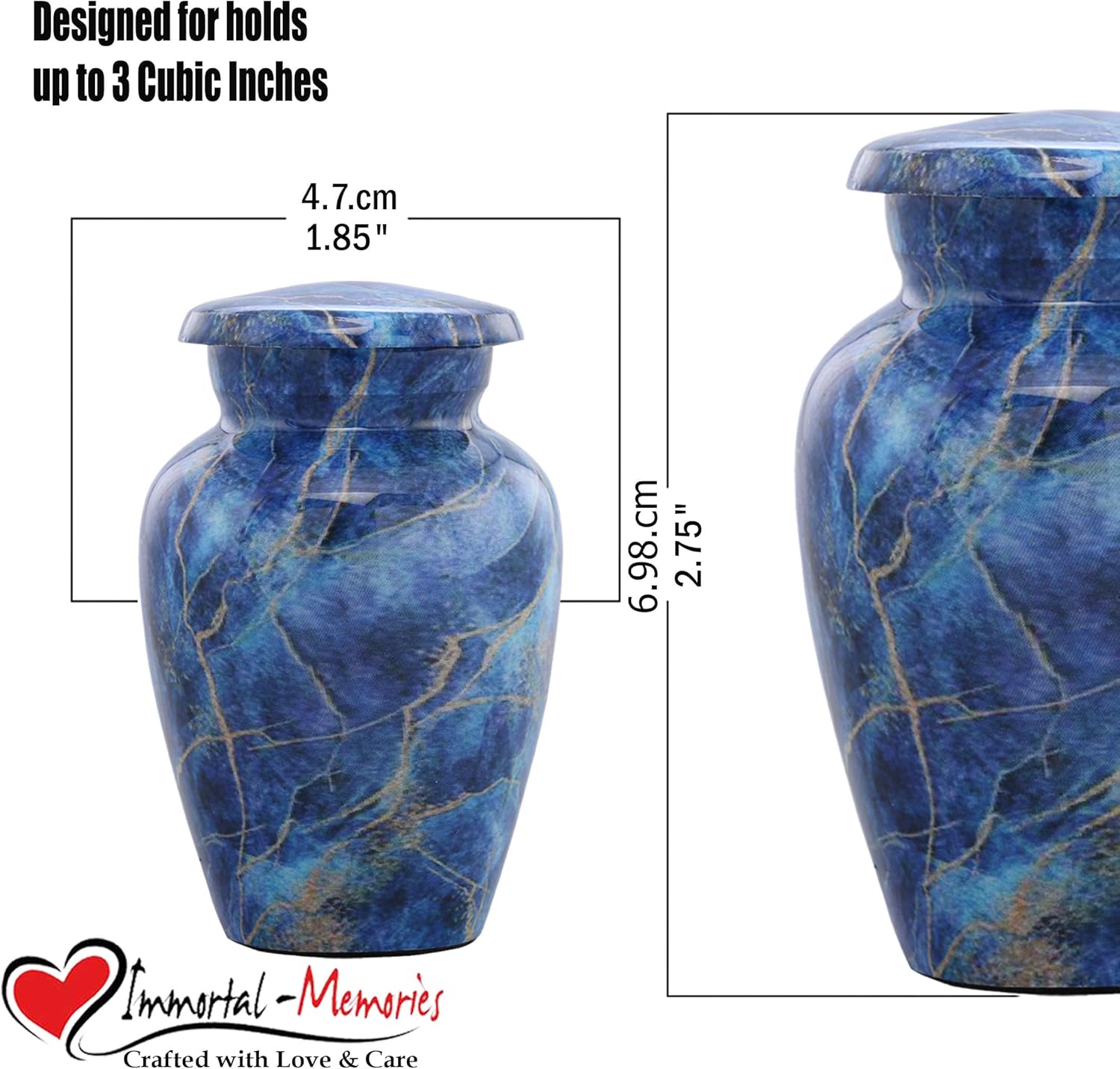 Marble Finish Mini Cremation Urn for Ashes - Exotic Blue