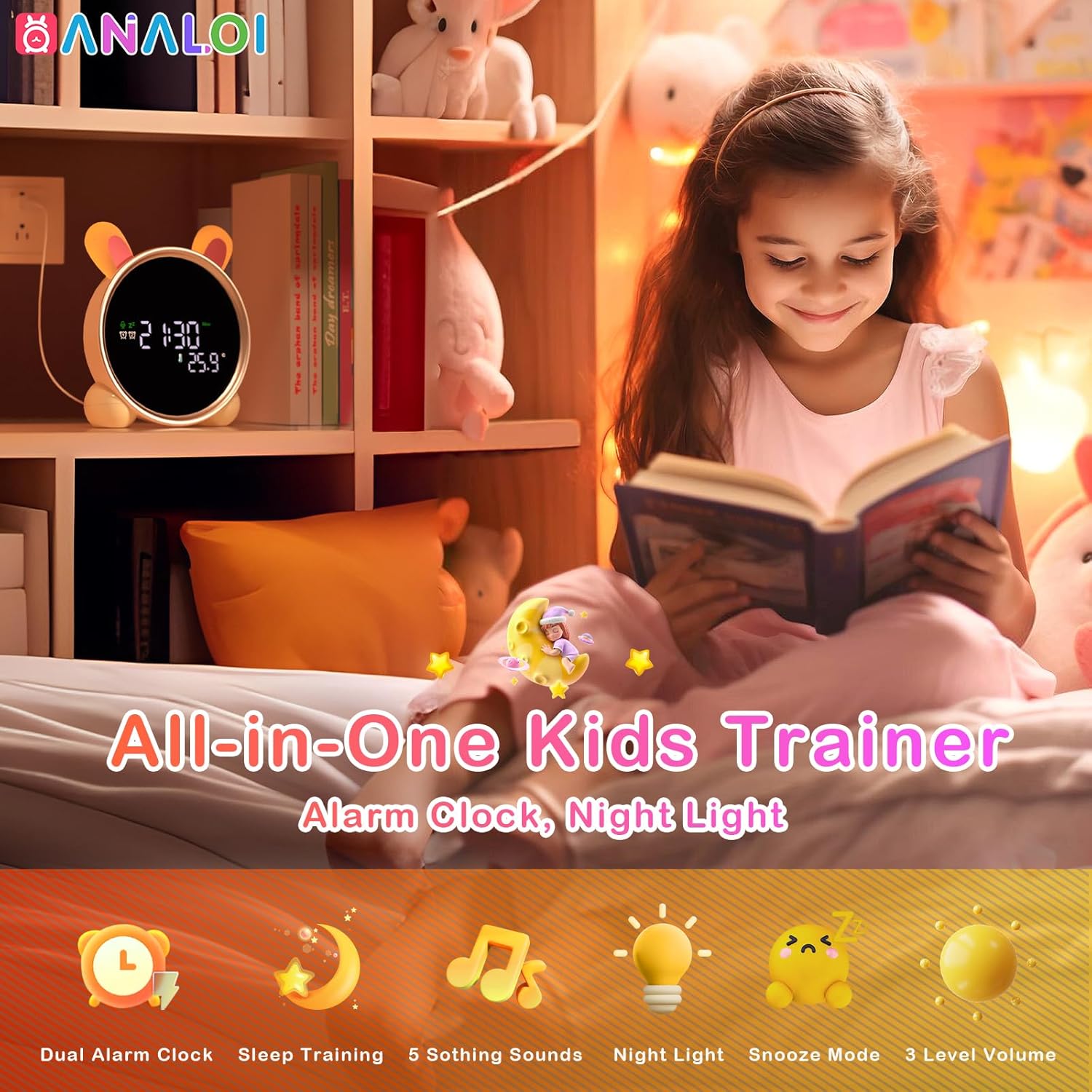 Kids Alarm Clock with Night Light and Sleep Training