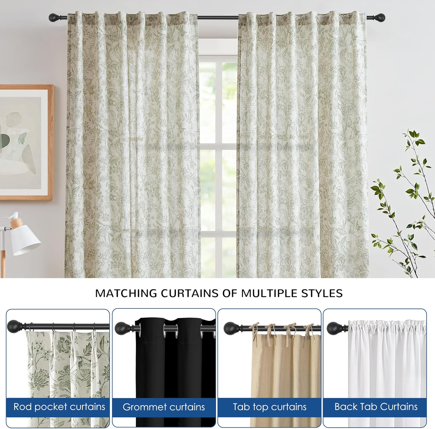 Black Curtain Rod 66-120 Inch Adjustable Heavy Duty