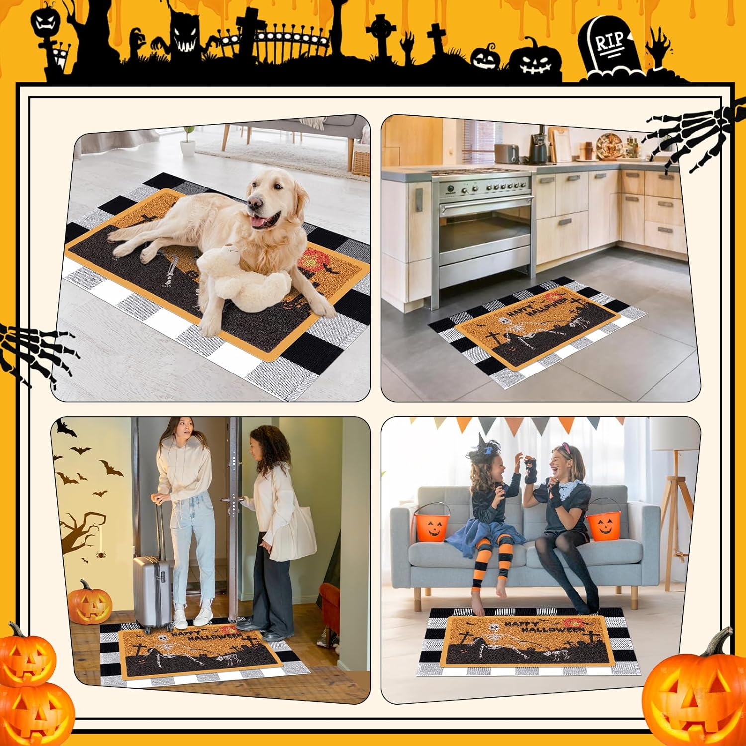 Frakron 2Pcs Halloween Door Mat Combo Set