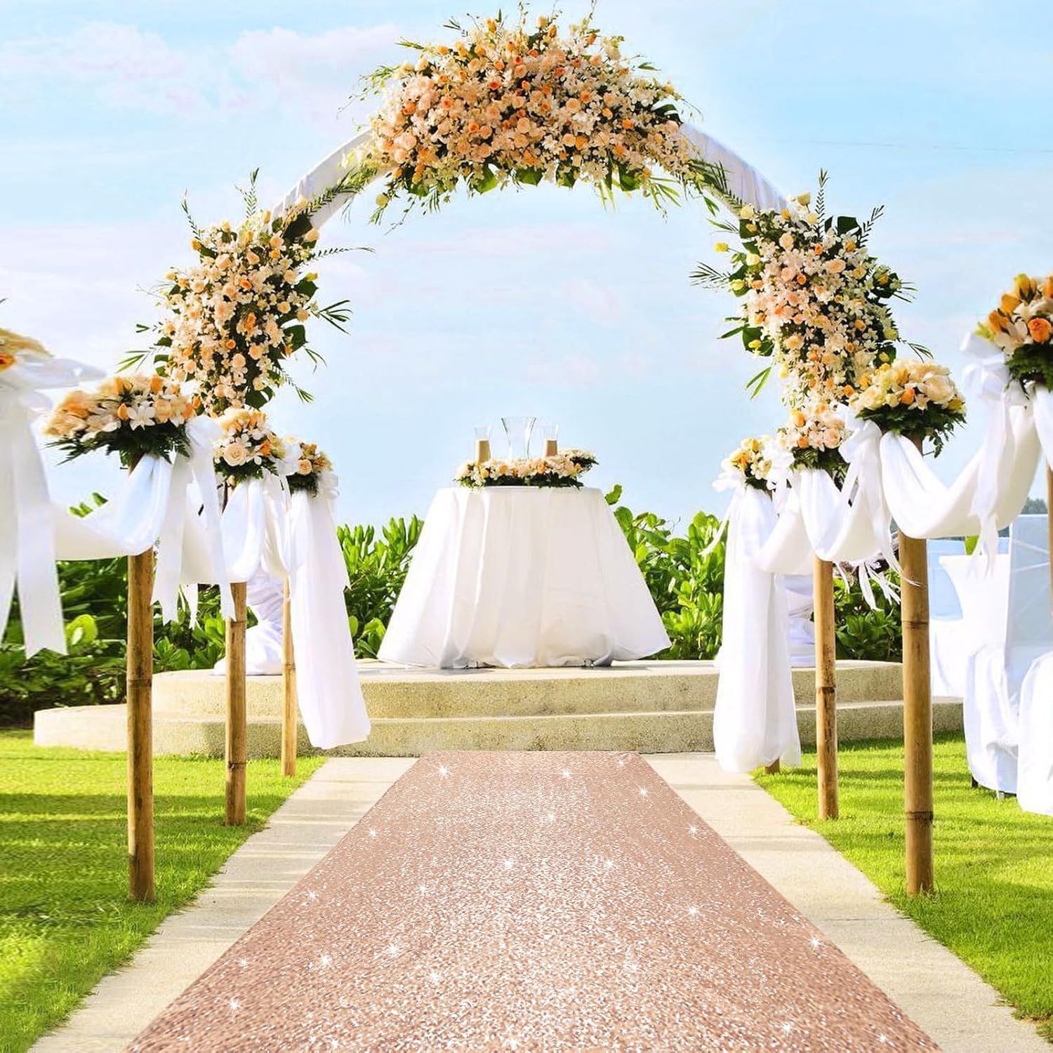 B-COOL Rose Gold Sequin Aisle Runner 2FT x 15FT Wedding Carpet Rug