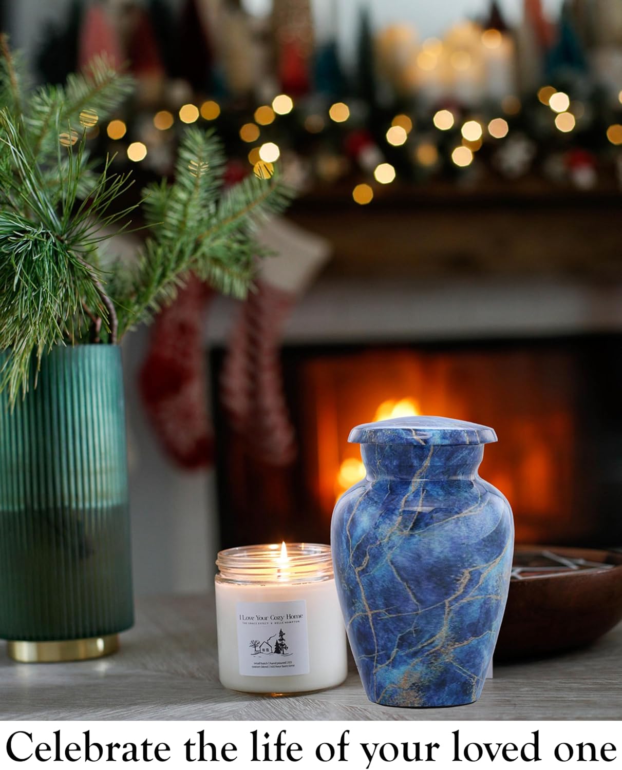 Marble Finish Mini Cremation Urn for Ashes - Exotic Blue