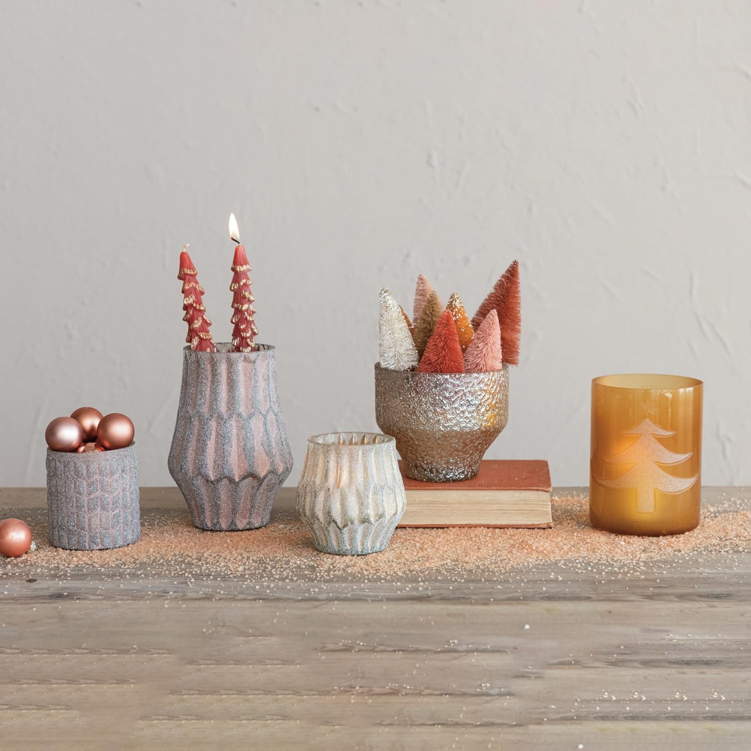 Creative Co Op Round Glass Votive Candleholder with Frosted Copper Finish