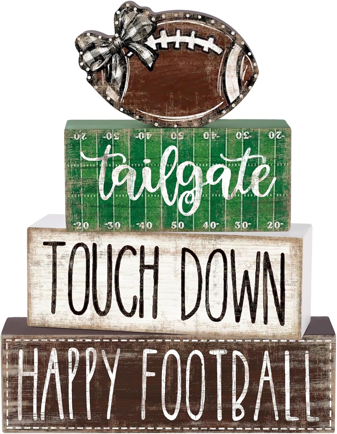 4Pcs Football Wooden Block Sign Fall Decor Centerpiece