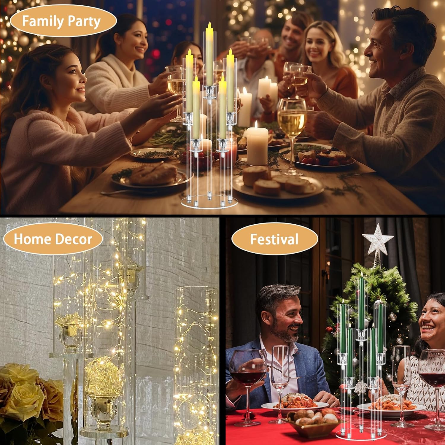 2 Sets 5 Arms Acrylic Candelabra Centerpieces with LED Holder