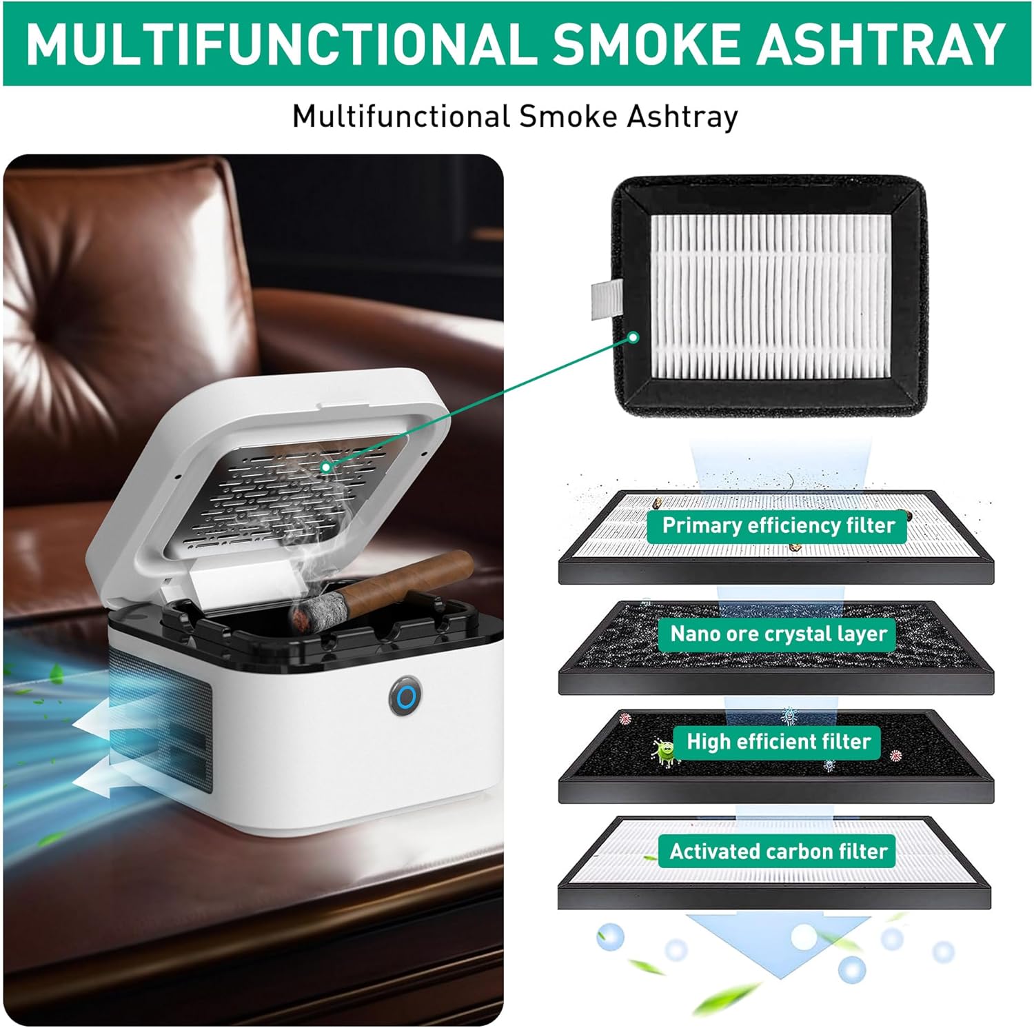 2 in 1 Air Purifier Smokeless Ashtray for Home Office Car