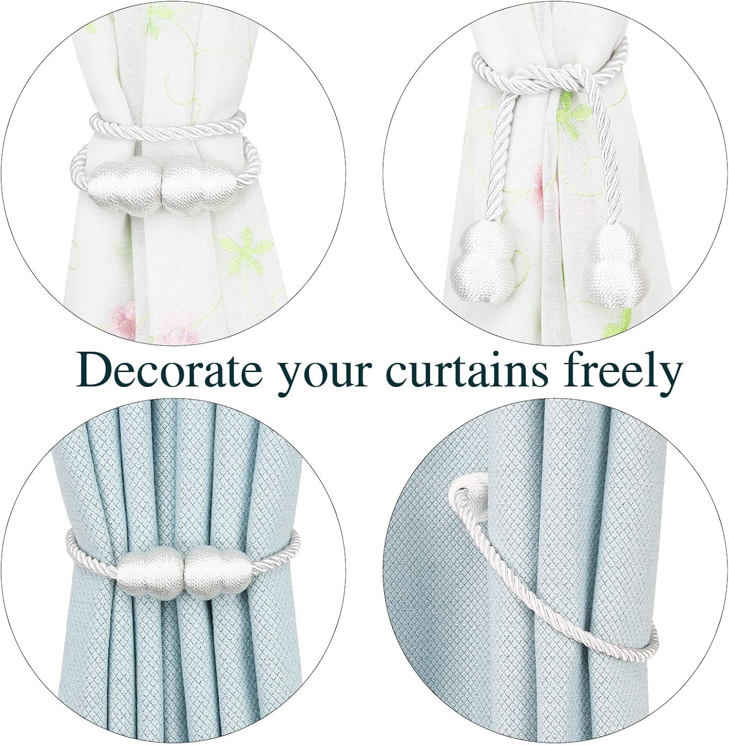 Hangtty Magnetic Curtain Tiebacks 2 Pack White