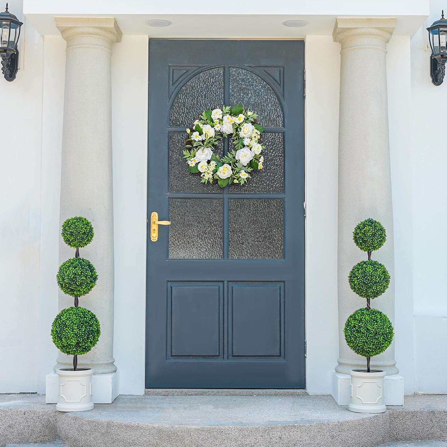 VIVATREES 3FT Artificial Triple Ball Topiary Set of 2 with Planter Pot