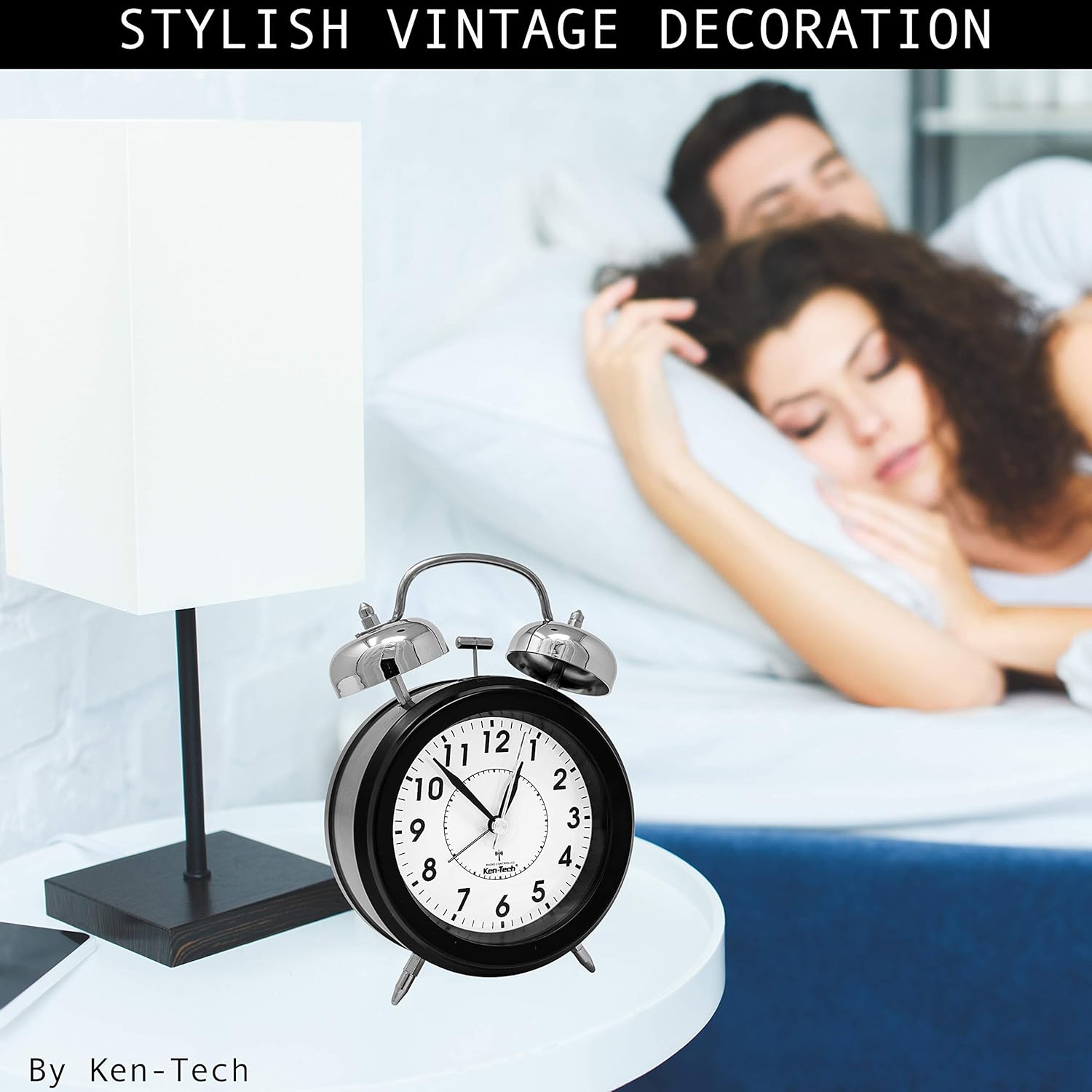 Sonnet Twin Bell Alarm Clock - Very Loud 100dB Battery Operated Blue Backlight Black