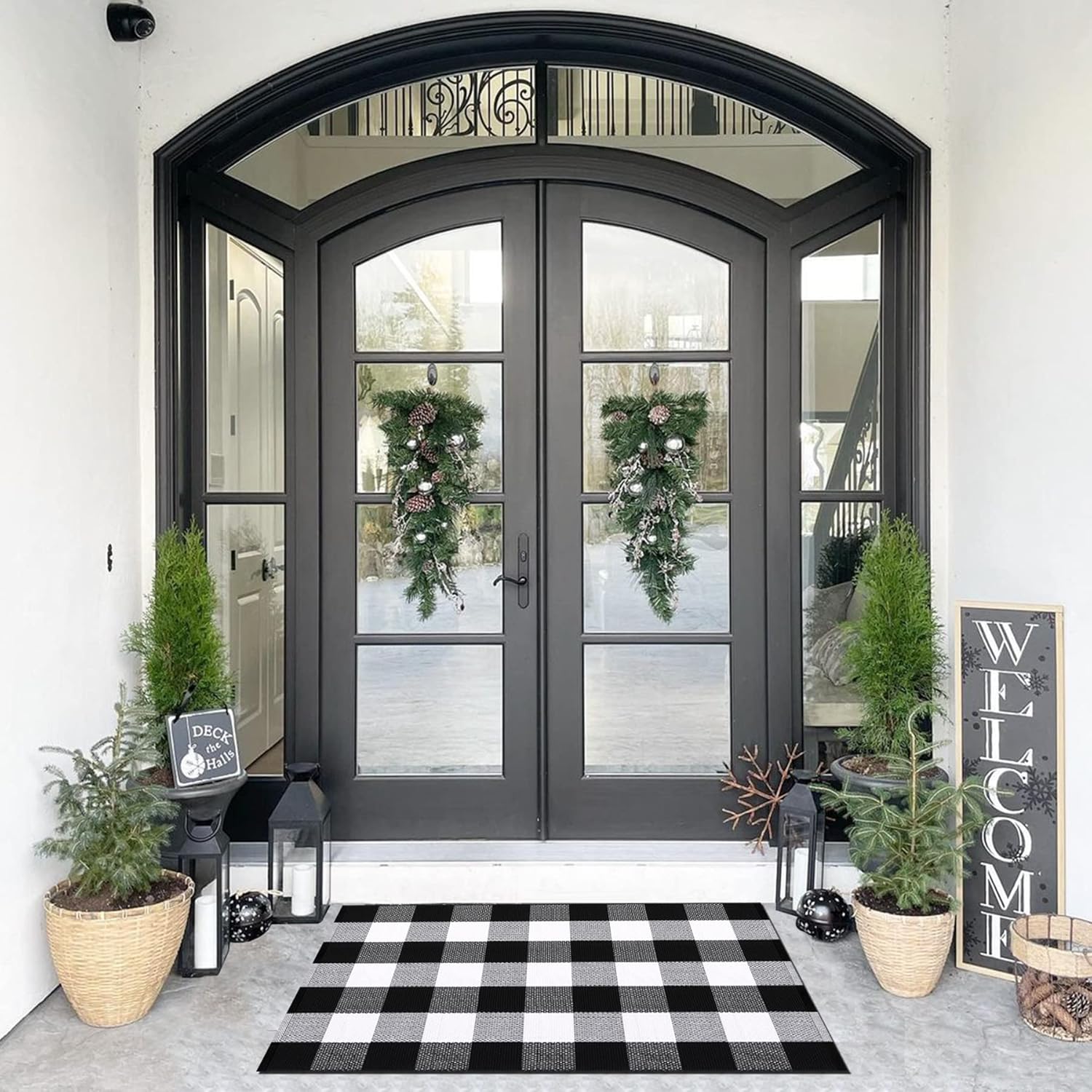 Seeksee Cotton Buffalo Plaid Rug 275x43 Black White Checked