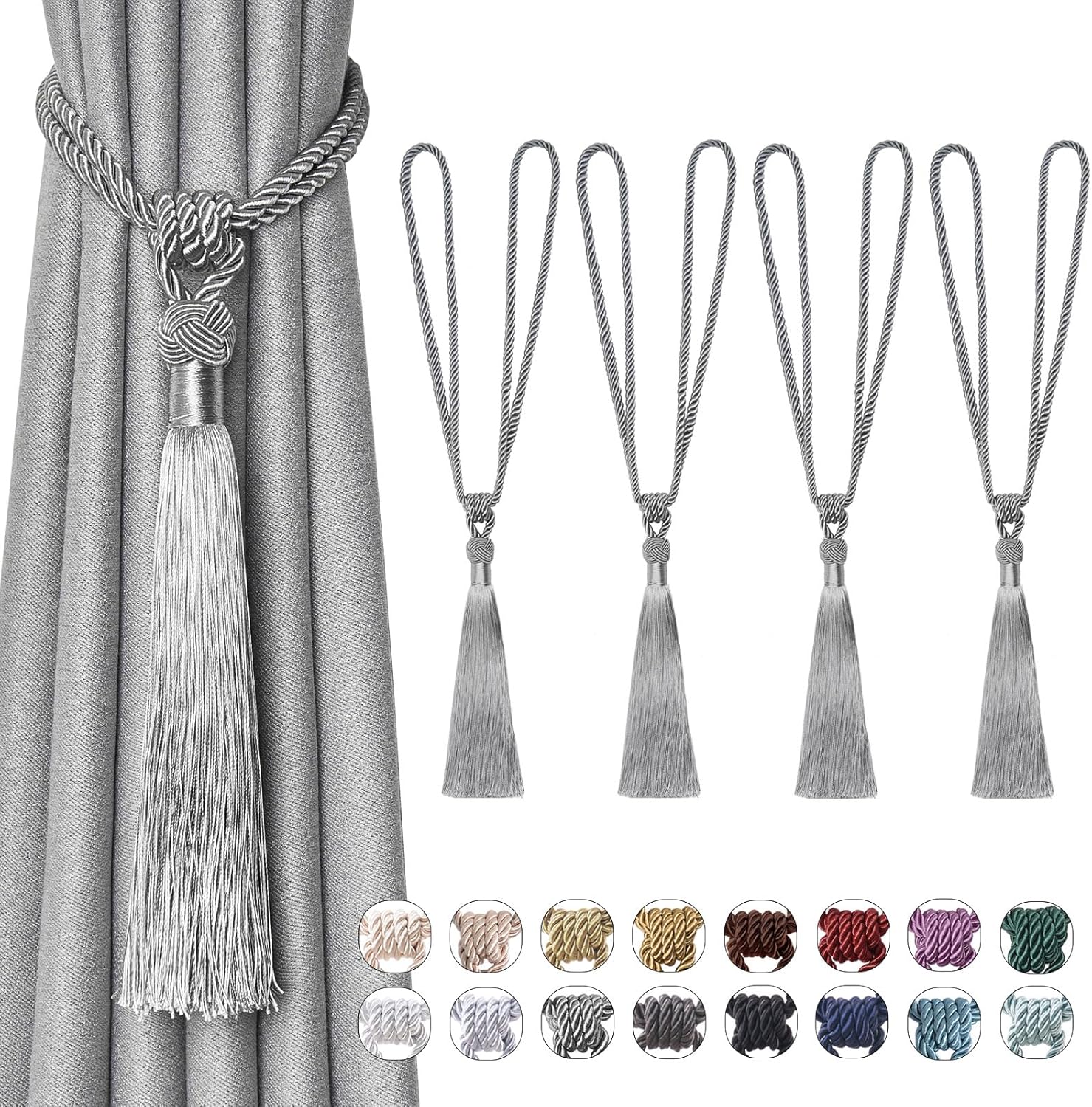 NICEEC 4 Pack Long Tassel Curtain Holdbacks
