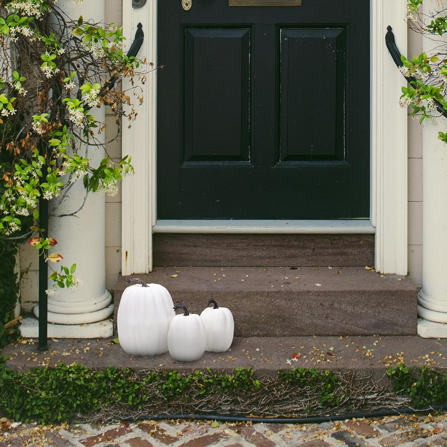 3PCS White Artificial Foam Pumpkins Halloween Decor Centerpieces