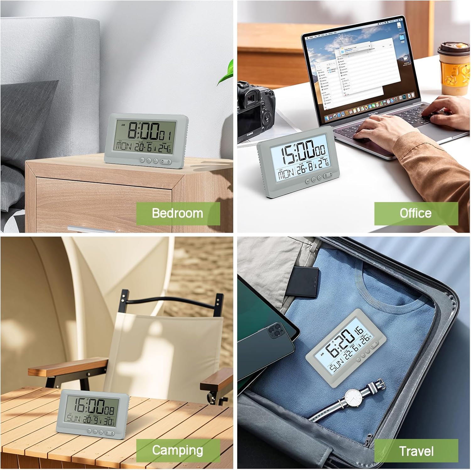 KeeKit Digital Alarm Clock with Dual Alarms and Temperature Display