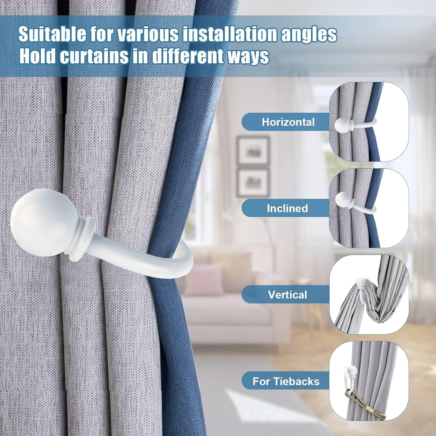 White Ball Finials Curtain Holdbacks 2pcs 1