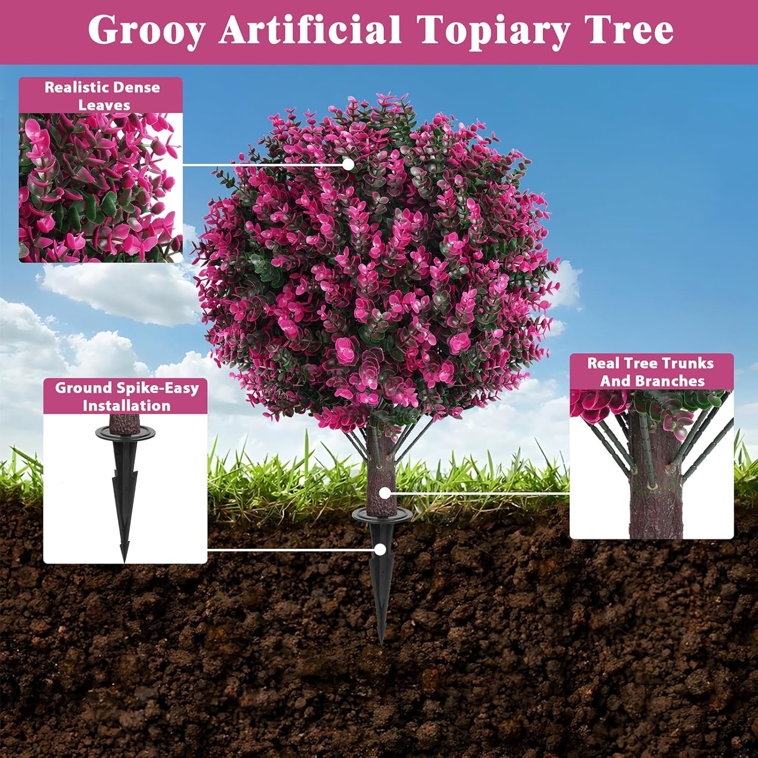 Artificial Topiary Trees with Pink Eucalyptus Set of 2