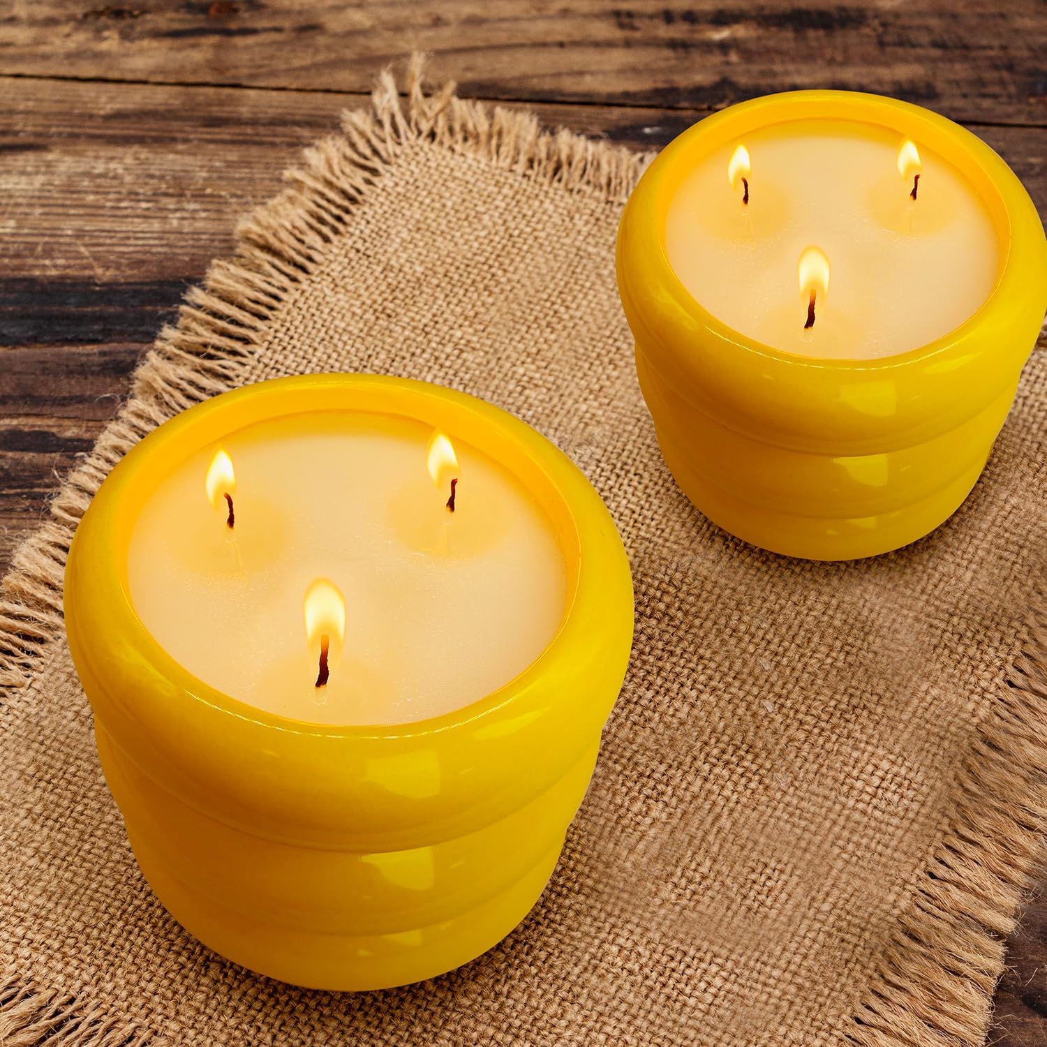 Yellow Ceramic 3 Wick Citronella Candle 18oz for Outdoor Use