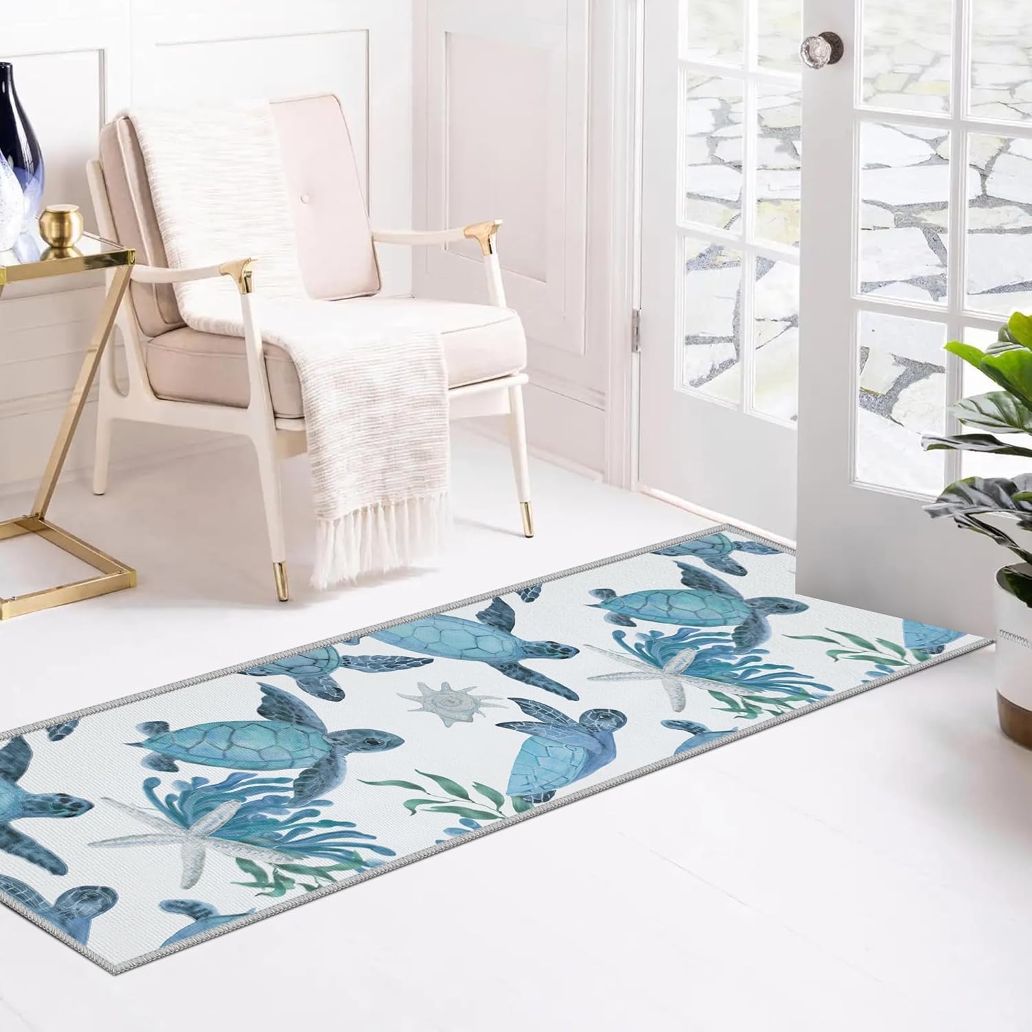 Tritard Coastal Sea Turtles Hallway Runner Rug 2x6