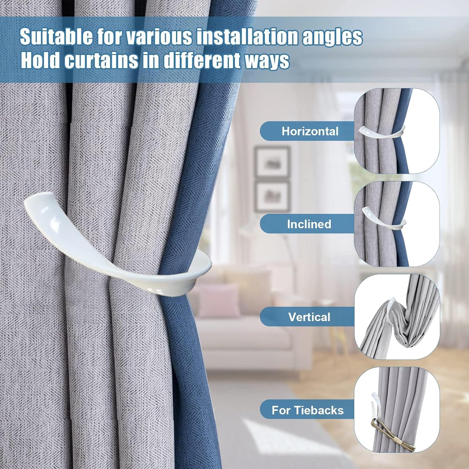 Decorative Curtain Holdbacks with Screws White 2 Pack