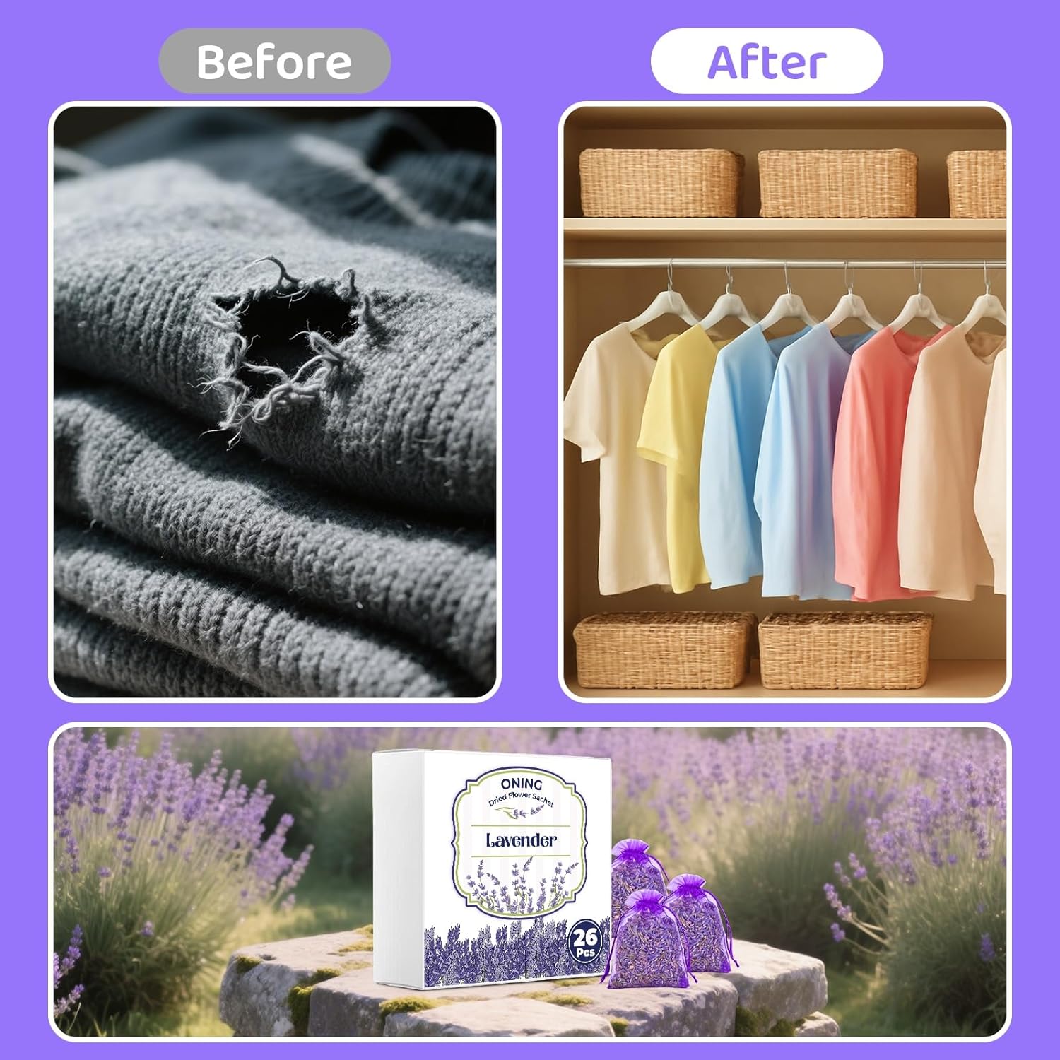 26 Pack Lavender Sachet Bags for Home Wardrobe