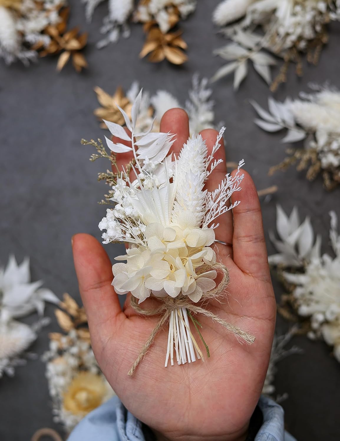 Xins Convey Mini Dried Flower Bouquet Set Pack of 12 Gold