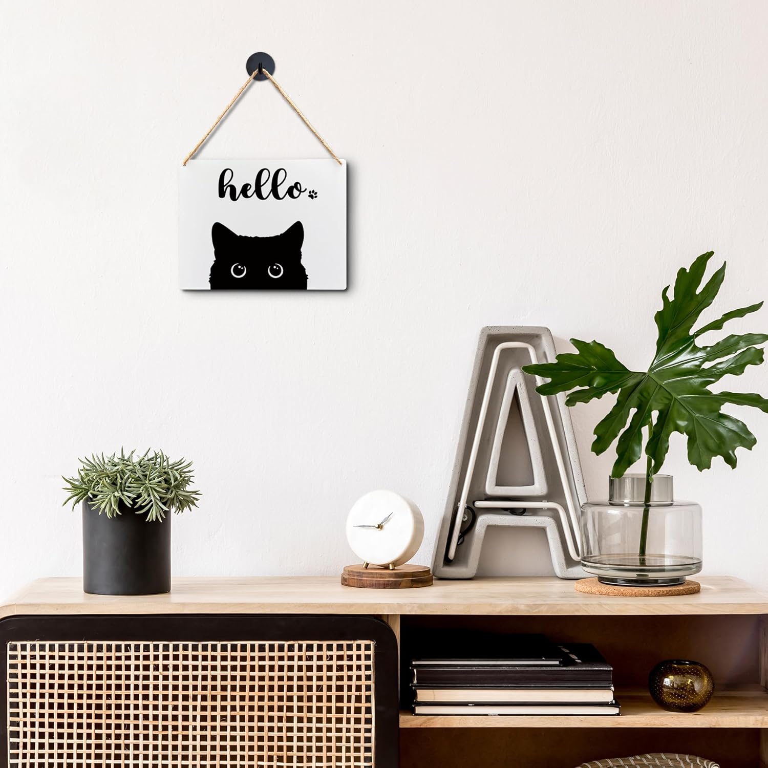 Lacosu Wall Pediment Cat Welcome Sign 8x10 Inches