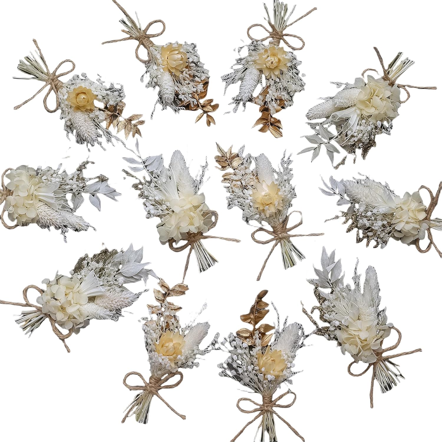 Xins Convey Mini Dried Flower Bouquet Set Pack of 12 Gold