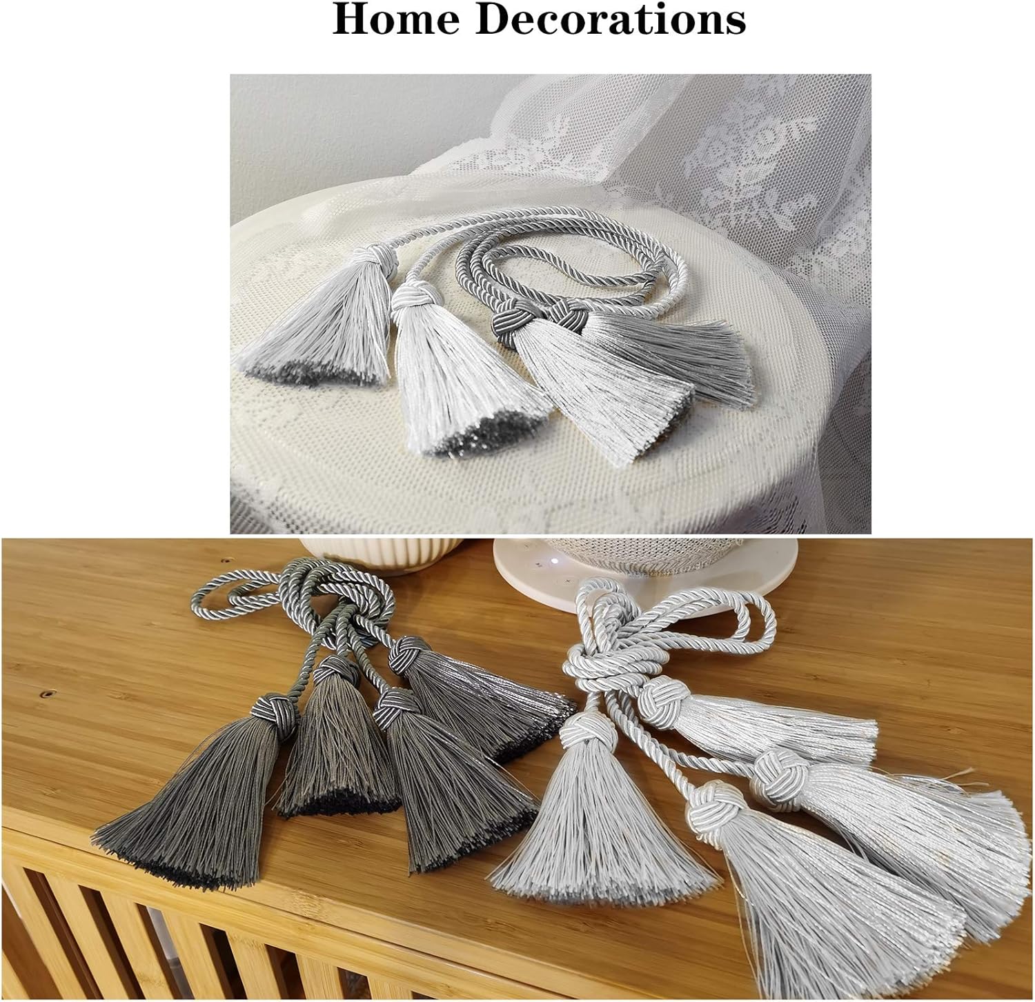 Elegant White Curtain Tiebacks with Tassel 2pack