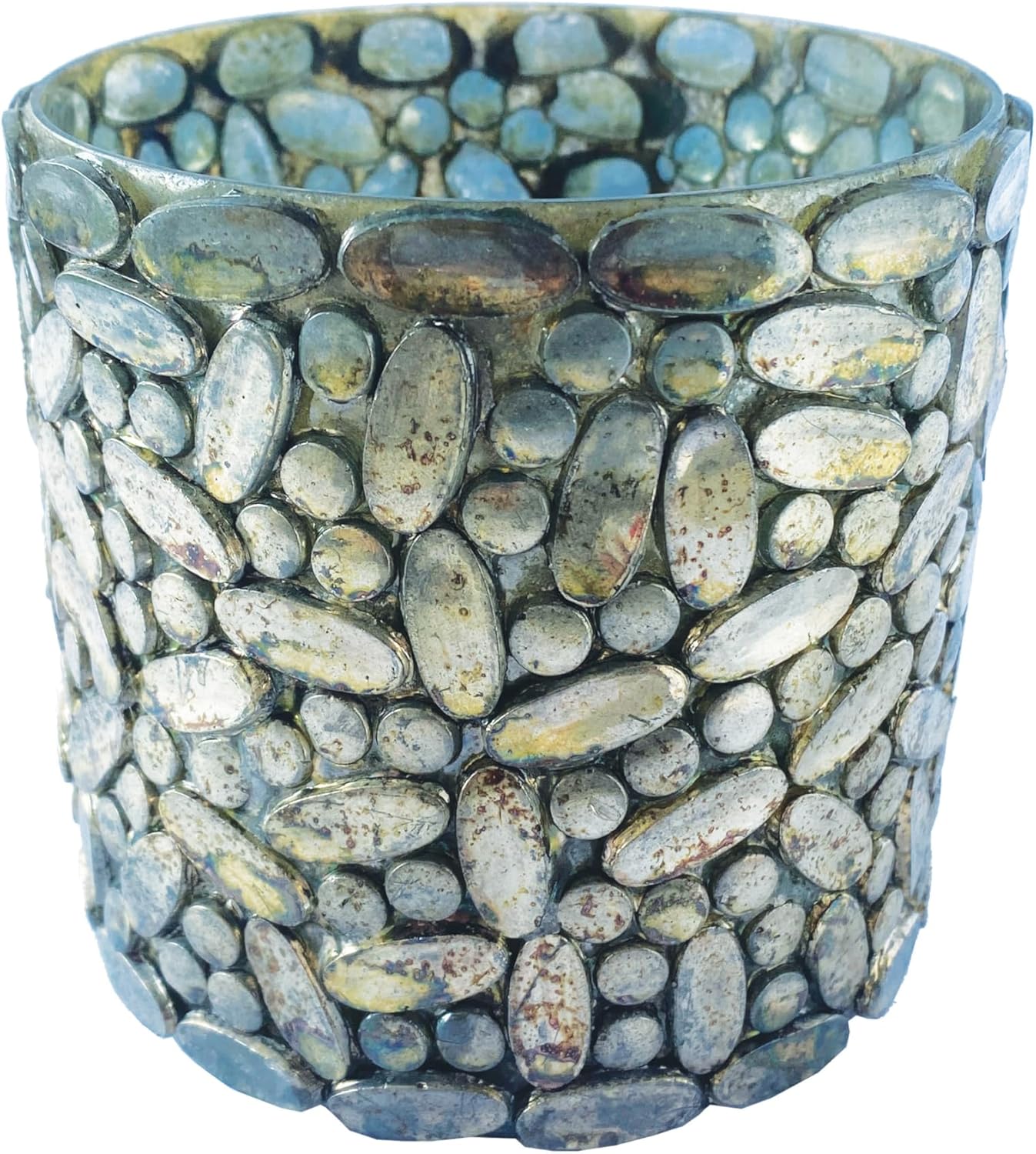 Creative Co Op Oxidized Glass Mosaic Votive Candleholder Pewter Finish