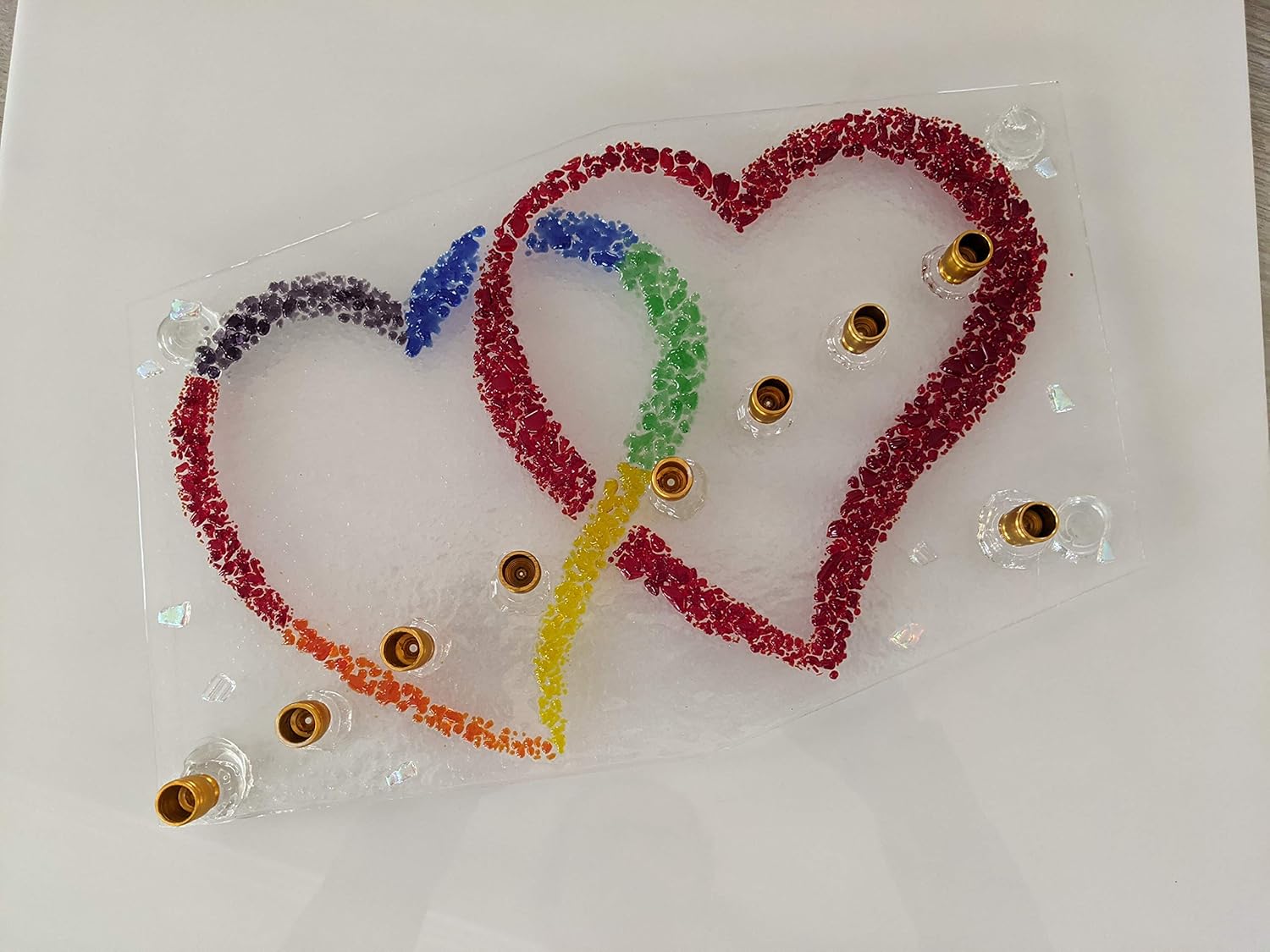 Two Hearts Pride Glass Menorah by YafitGlass 1